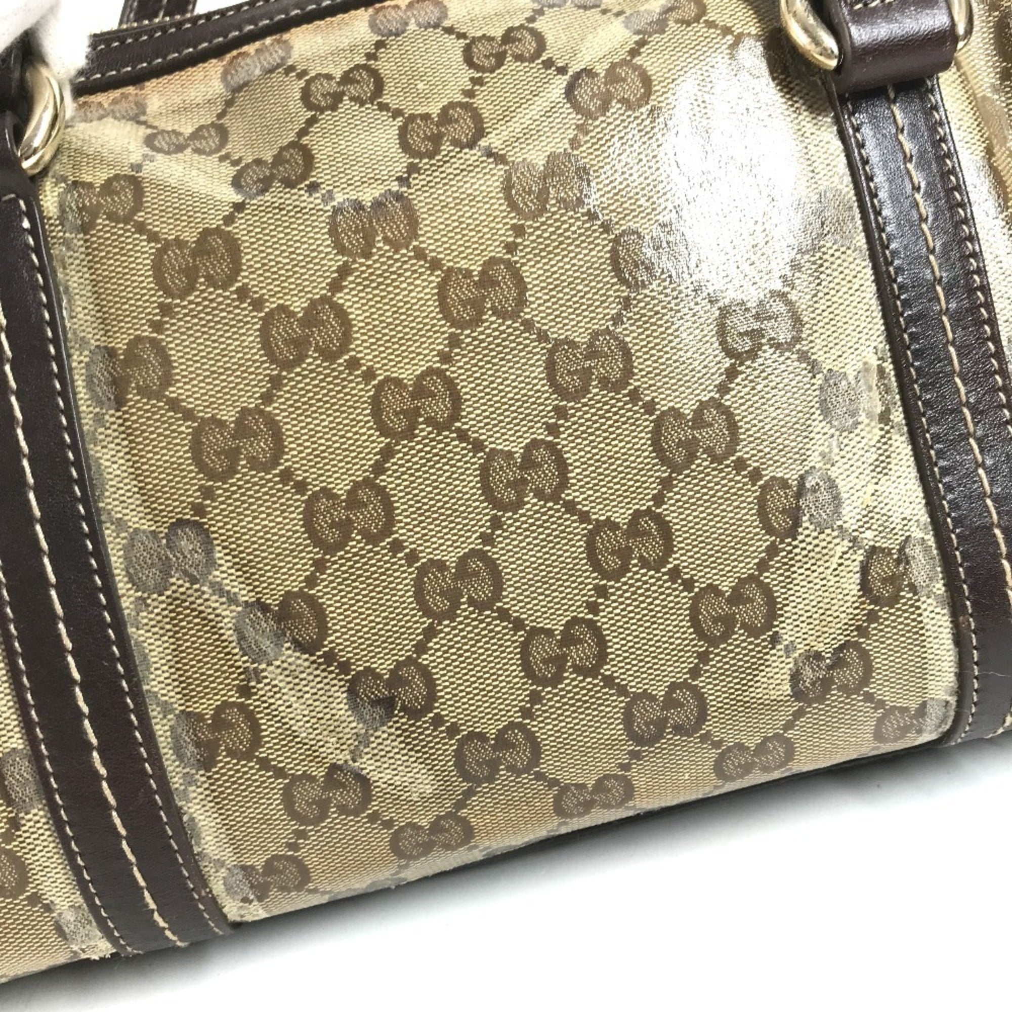 Gucci Hysteria Beige Dark Brown Leather Coated Canvas Boston Bag Handbag (Pre-Owned)