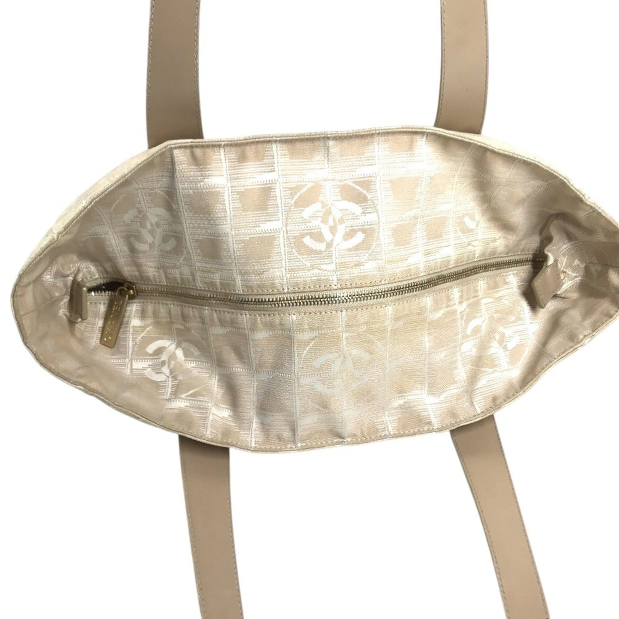 Chanel New Travel Line Beige Nylon Leather Tote Bag (Pre-Owned)
