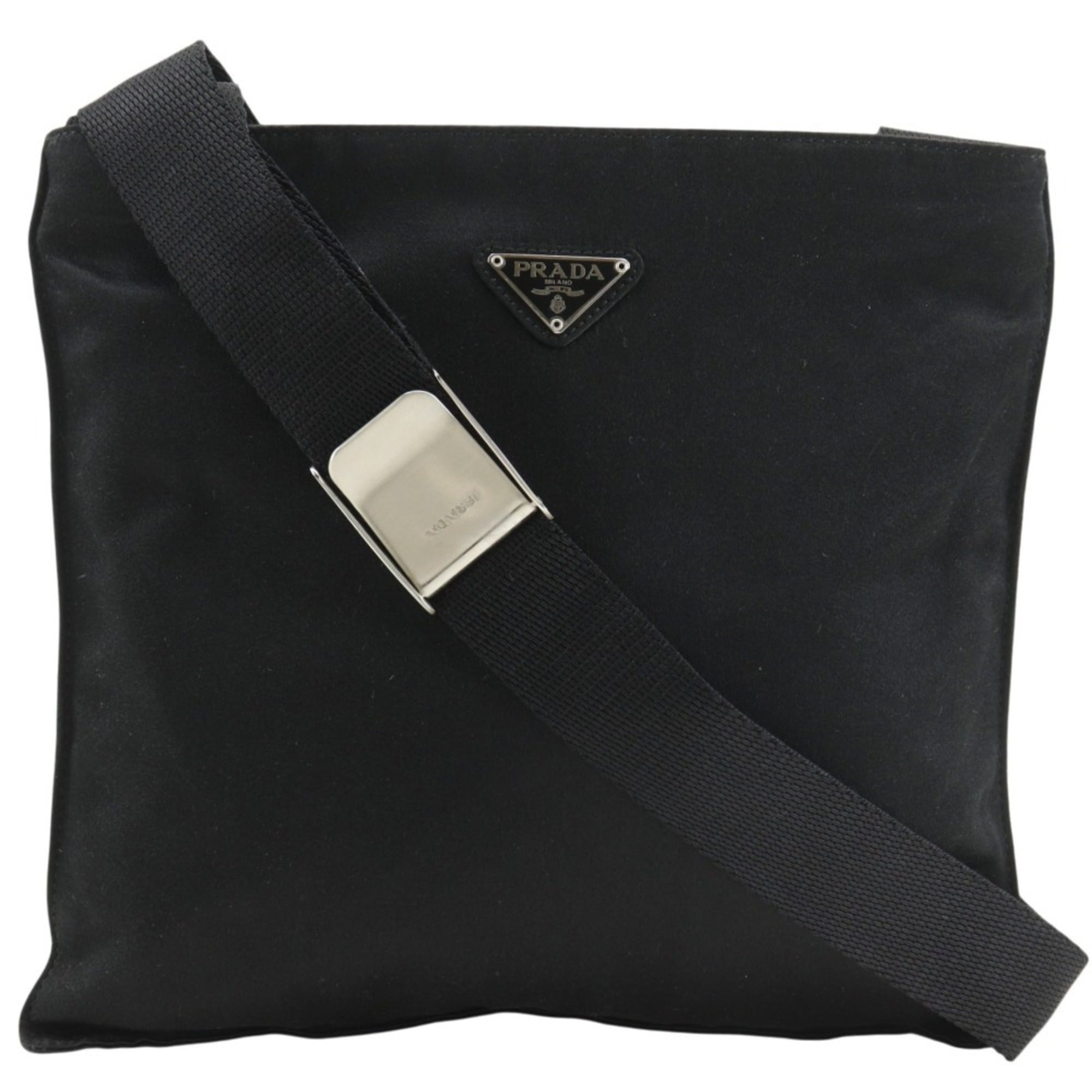 Prada Black Nero Satin Pochette Shoulder Bag (Pre-Owned)