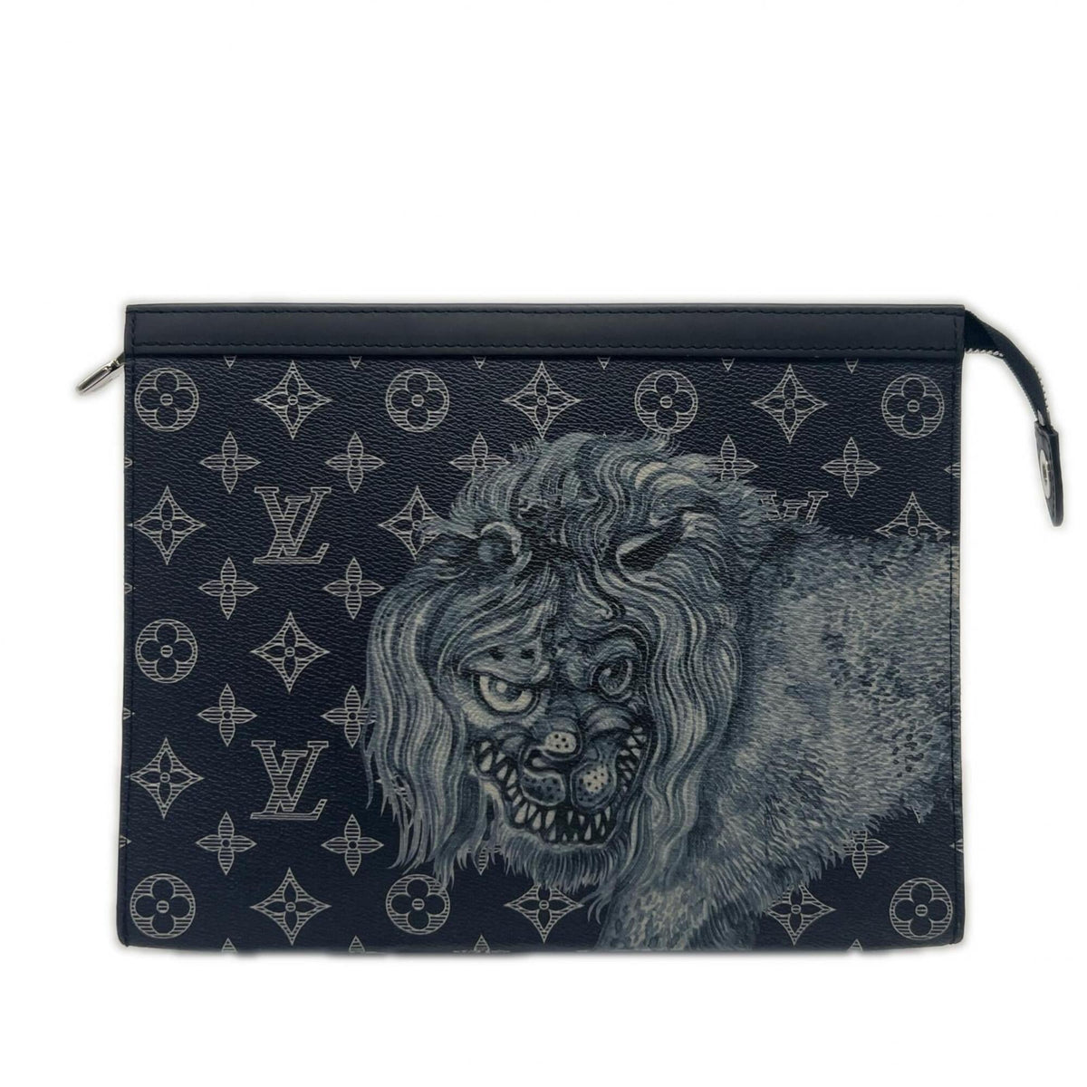 Louis Vuitton Black Navy White Leather Clutch Bag (Pre-Owned)