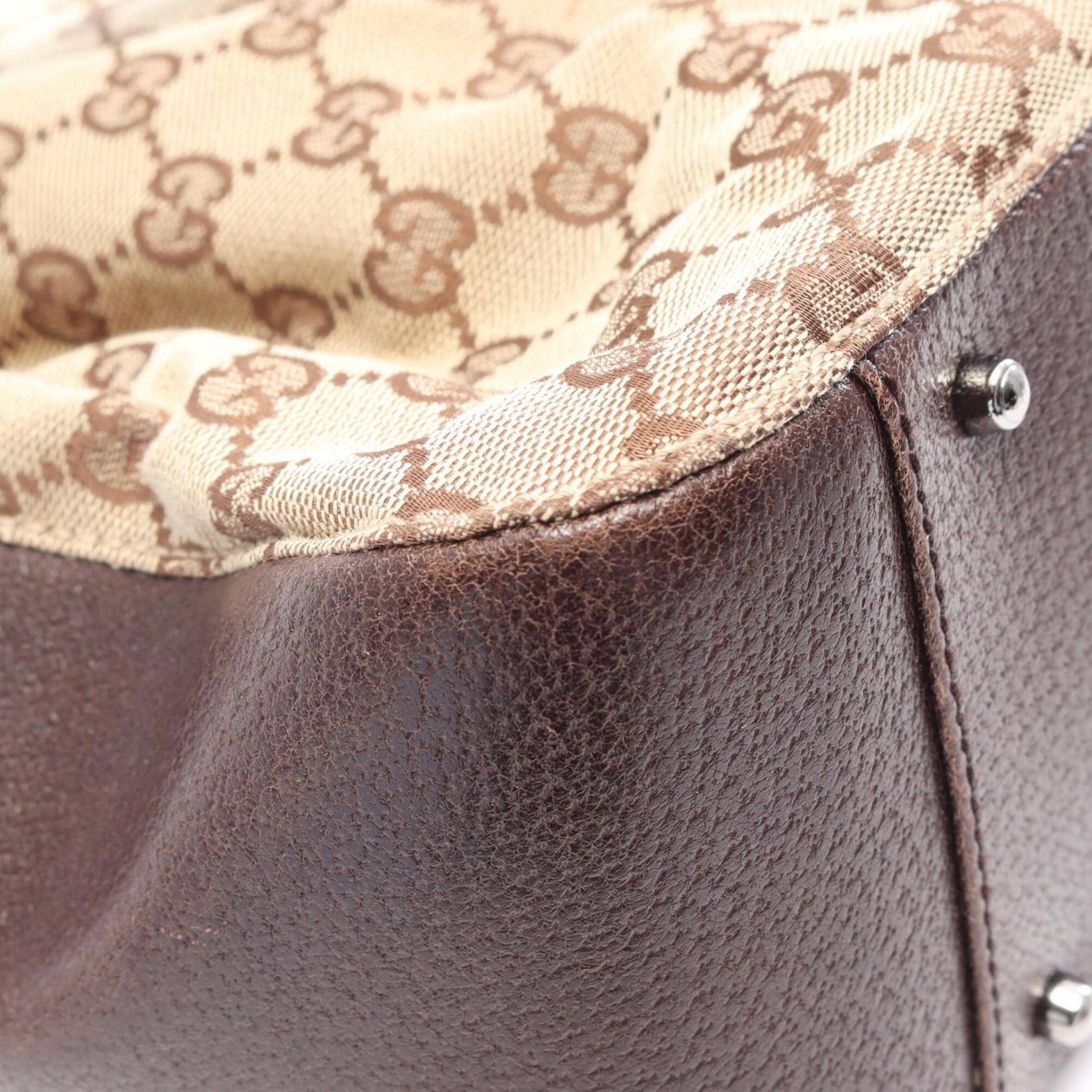 Gucci Beige Brown Gg Canvas Leather Handbag Tote Bag (Pre-Owned)