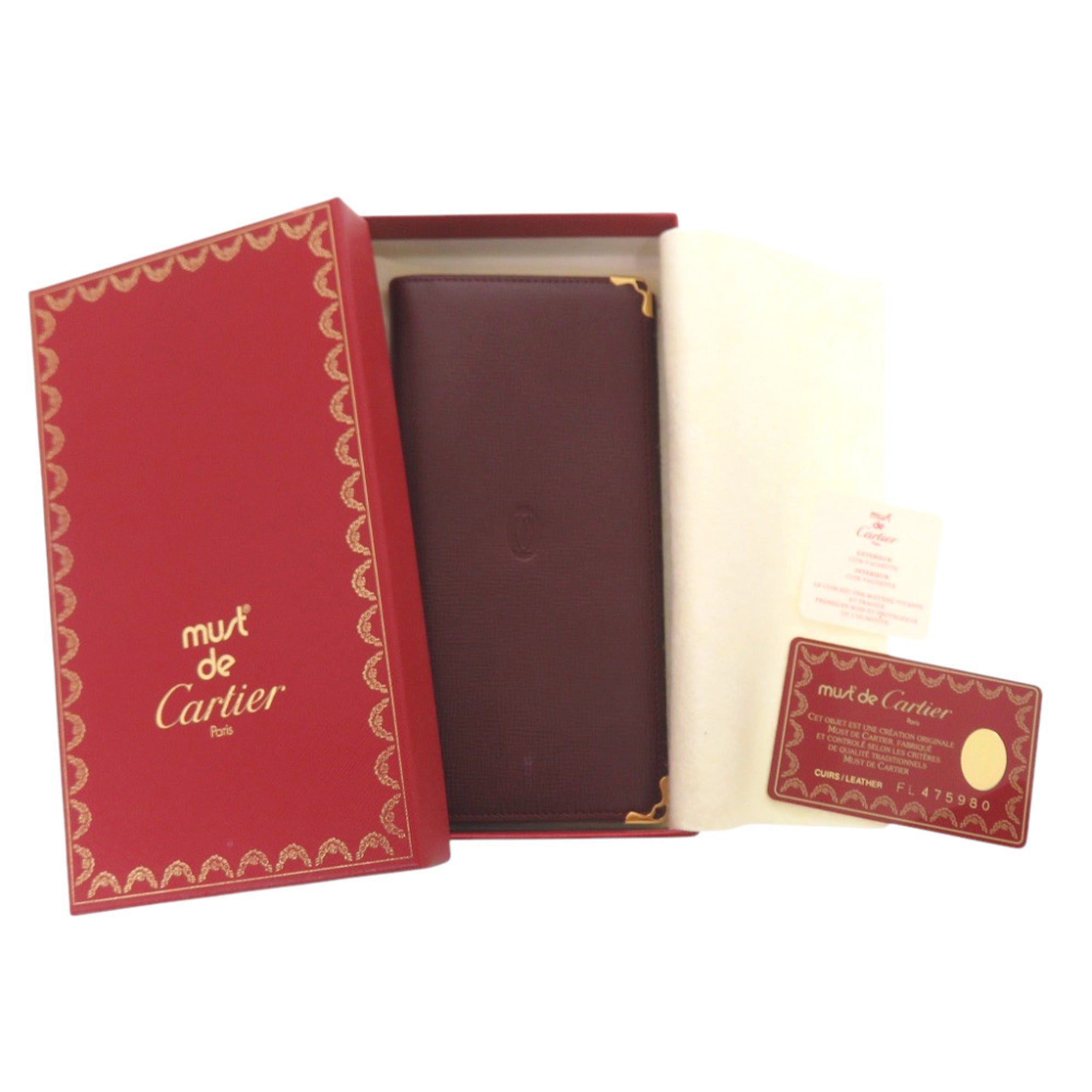 Cartier Bordeaux Leather Long Wallet (Bi-Fold) (Pre-Owned)