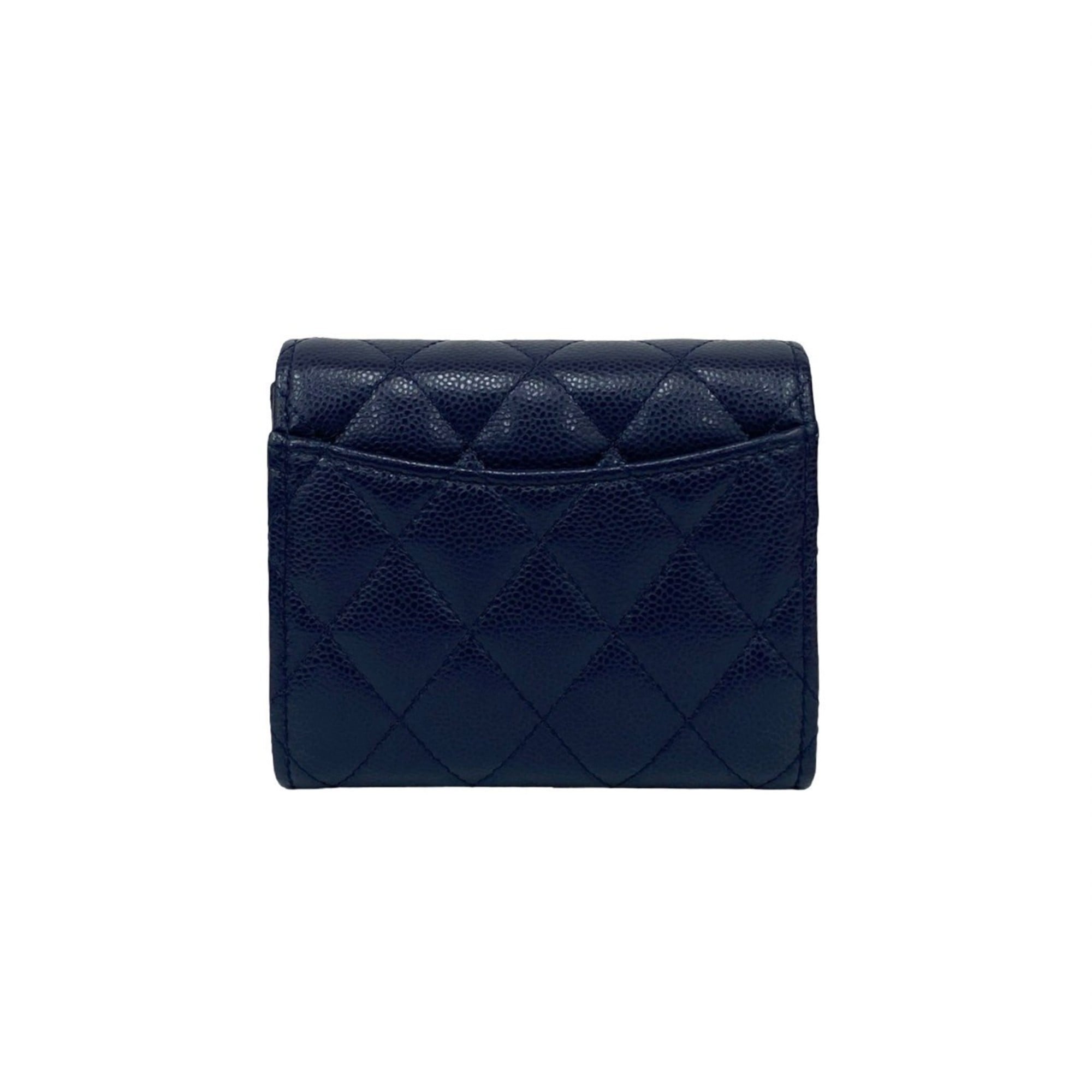 Chanel Navy Grained Calfskin Wallet (Tri-Fold) (Pre-Owned)