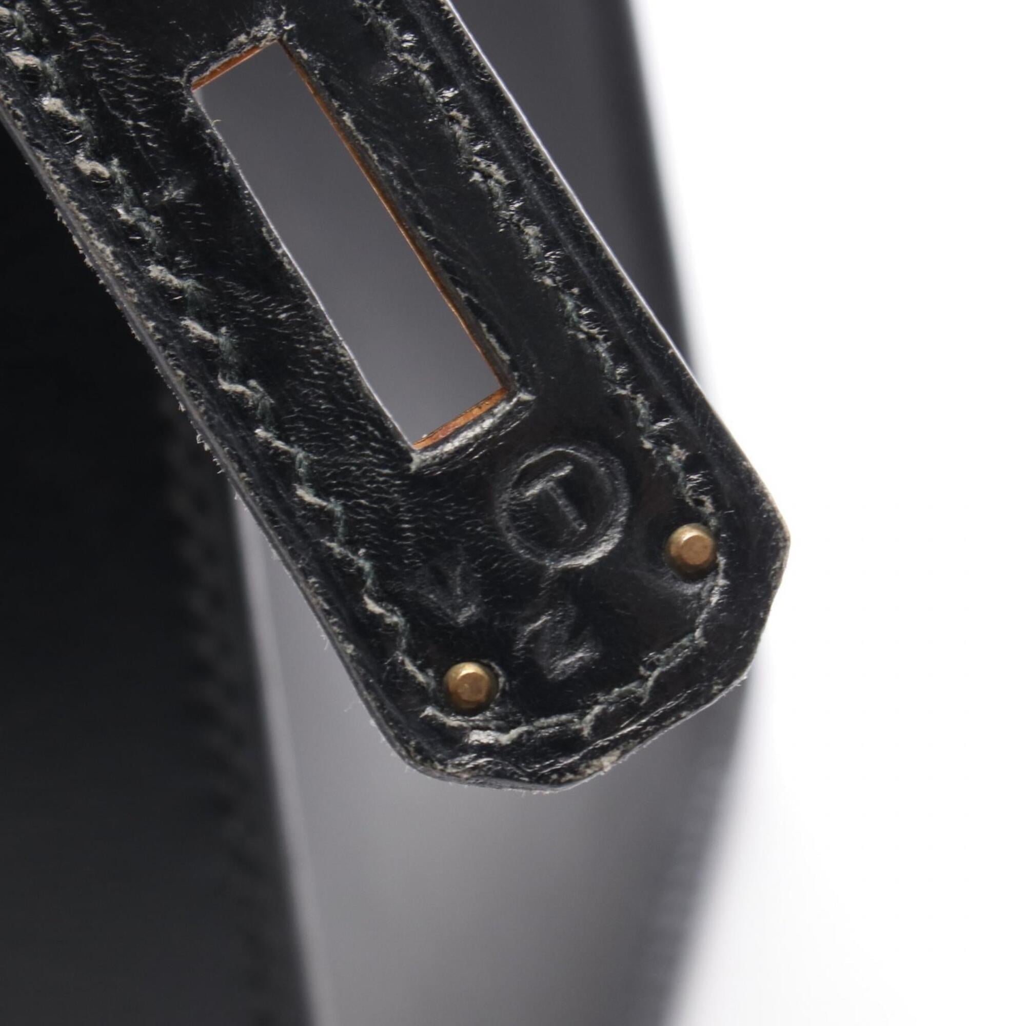 Hermes Black Box Calf Leather Leather Handbag (Pre-Owned)