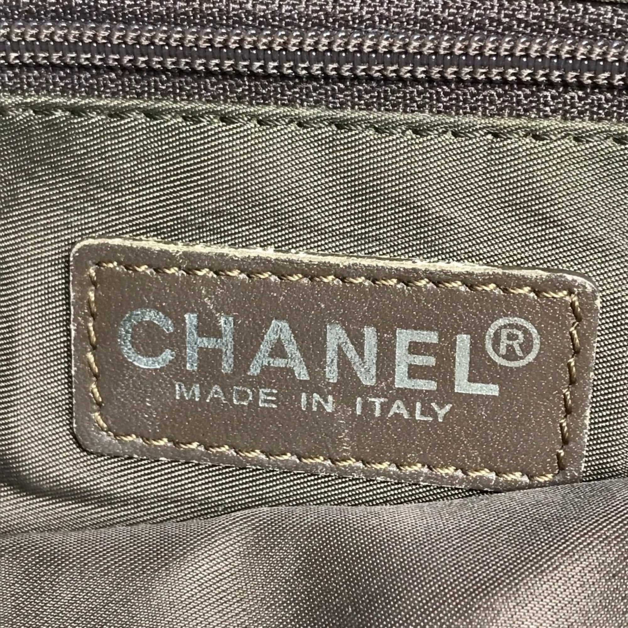 Chanel Khaki Nylon Leather Handbag Tote Bag (Pre-Owned)