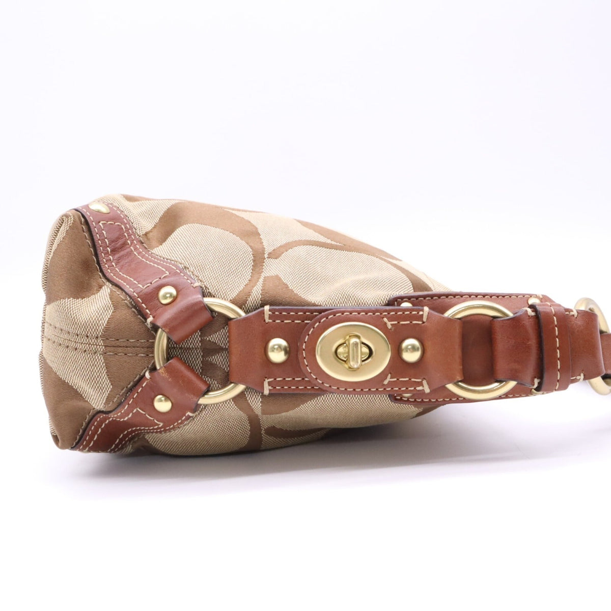 Coach Beige Brown Signature Line Shoulder Bag (Pre-Owned)