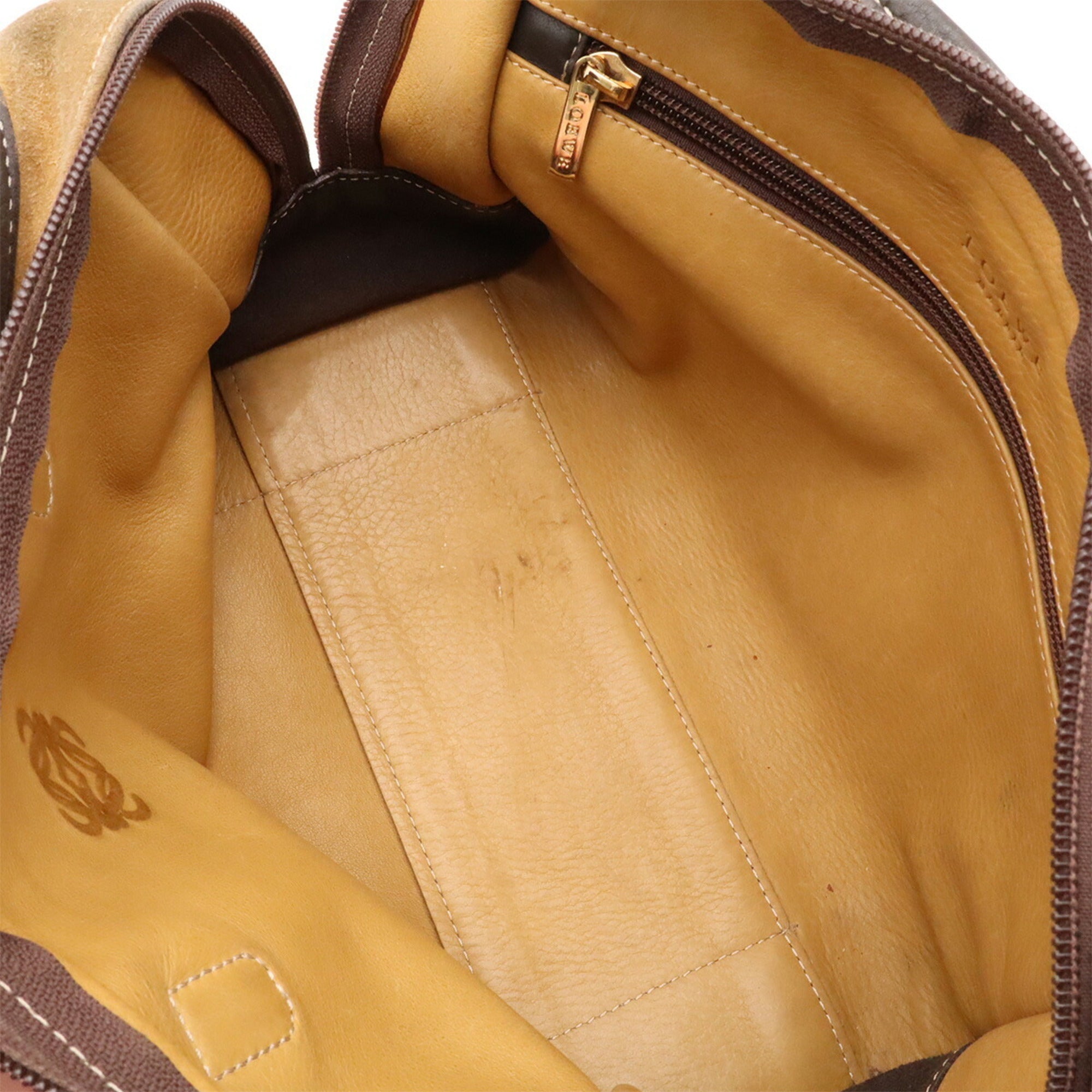 Loewe Amazona Beige Dark Brown Suede Leather Handbag (Pre-Owned)