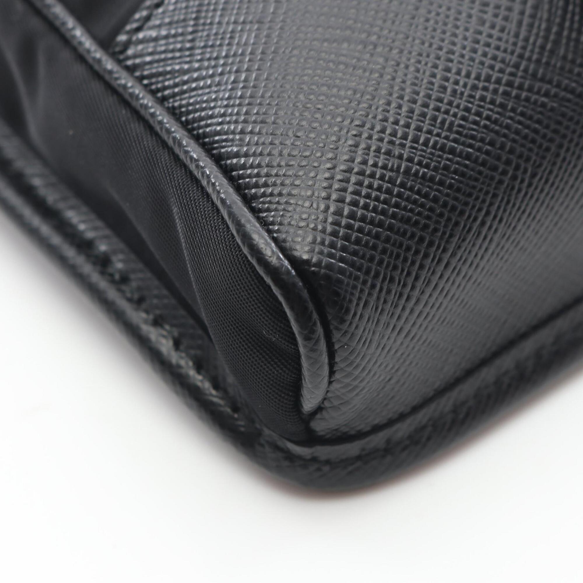 Prada Black Nylon Leather Handbag Shoulder Bag (Pre-Owned)