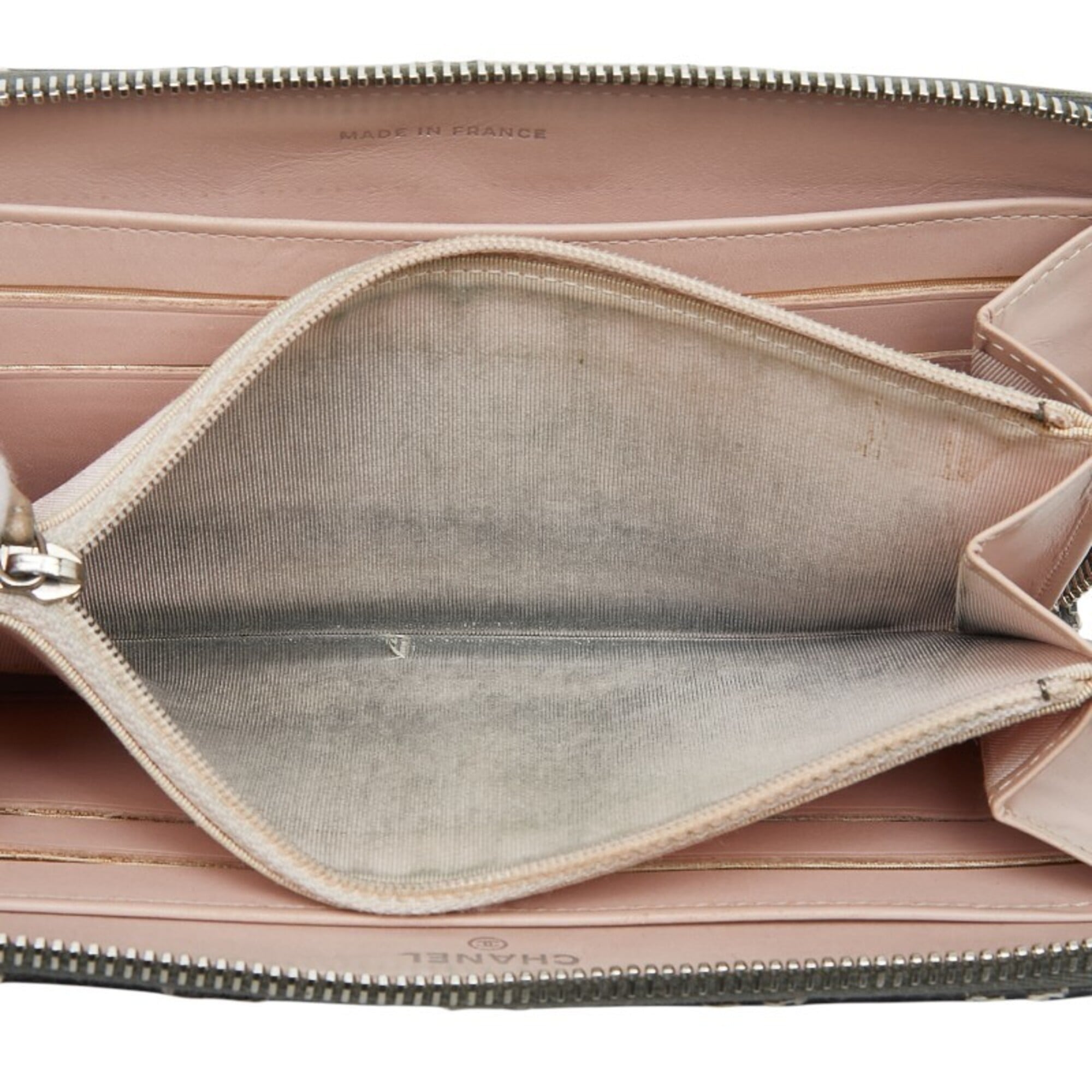 Chanel Gray Leather Long Wallet (Bi-Fold) (Pre-Owned)