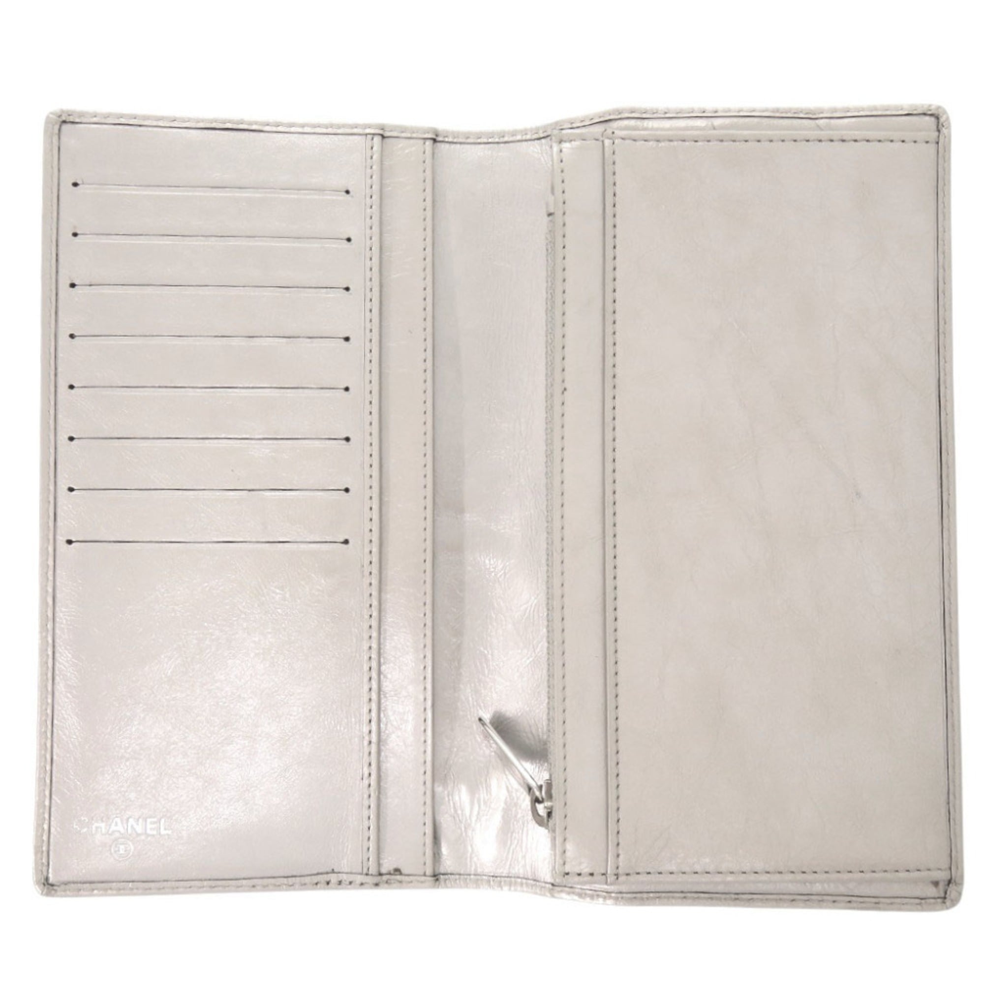 Chanel Silver Leather Long Wallet (Bi-Fold) (Pre-Owned)