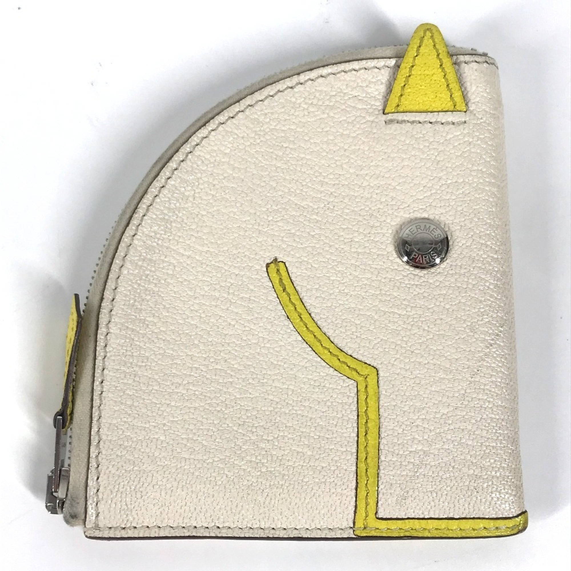 Hermes White Yellow Chevre Leather Coin Purse/Coin Case (Pre-Owned)