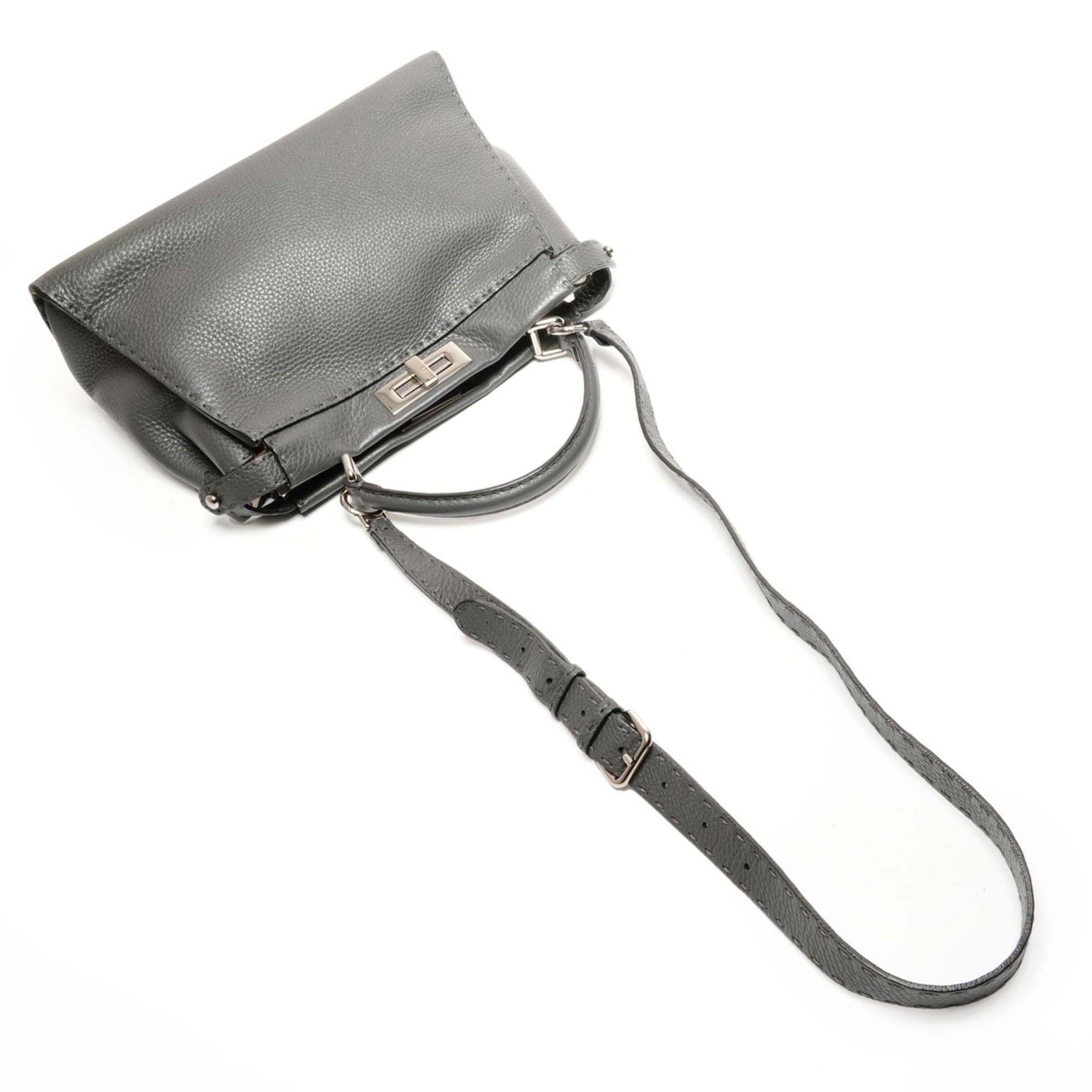Fendi Peekaboo Gray Leather Handbag (Pre-Owned)
