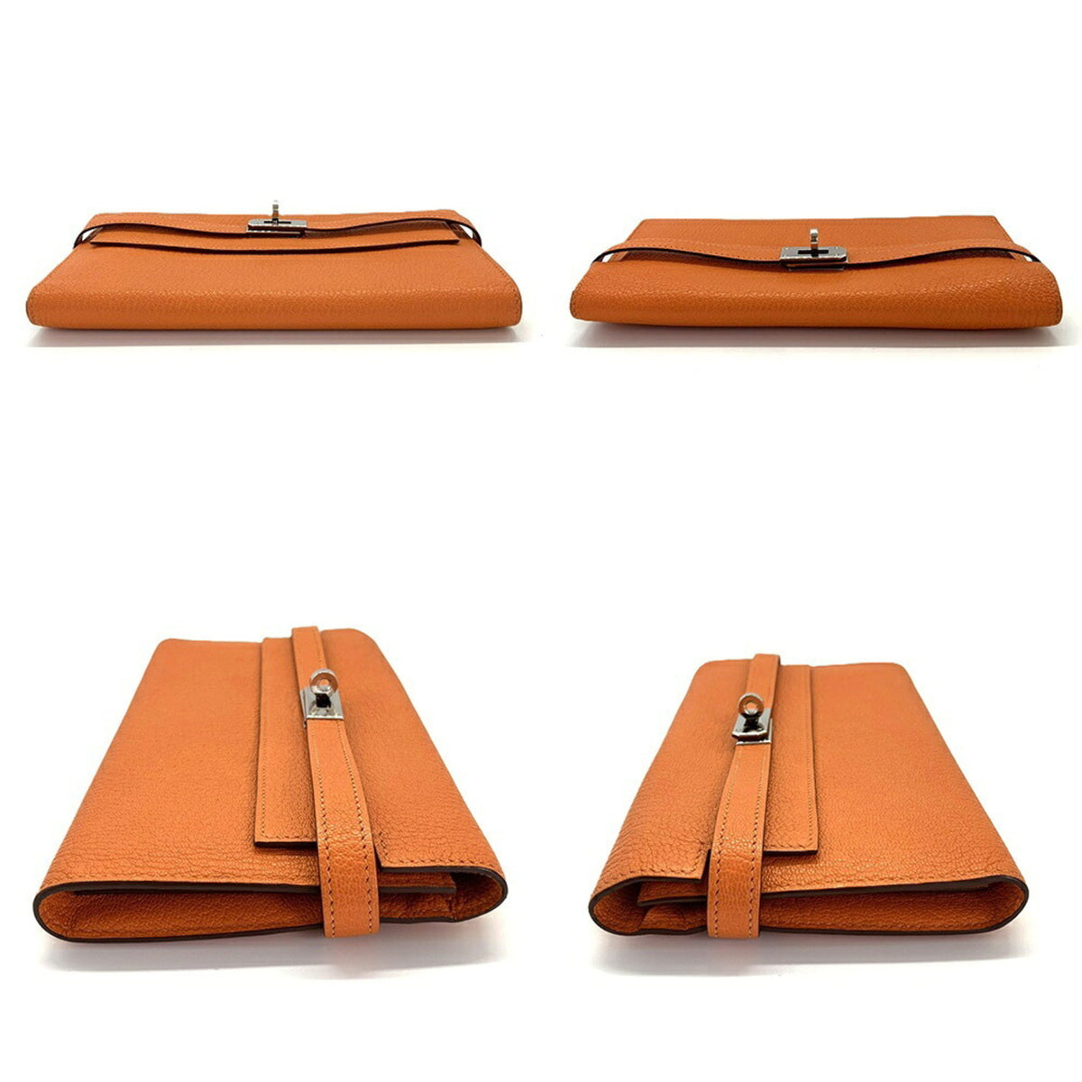 Hermes Orange Chevre Leather Long Wallet (Bi-Fold) (Pre-Owned)