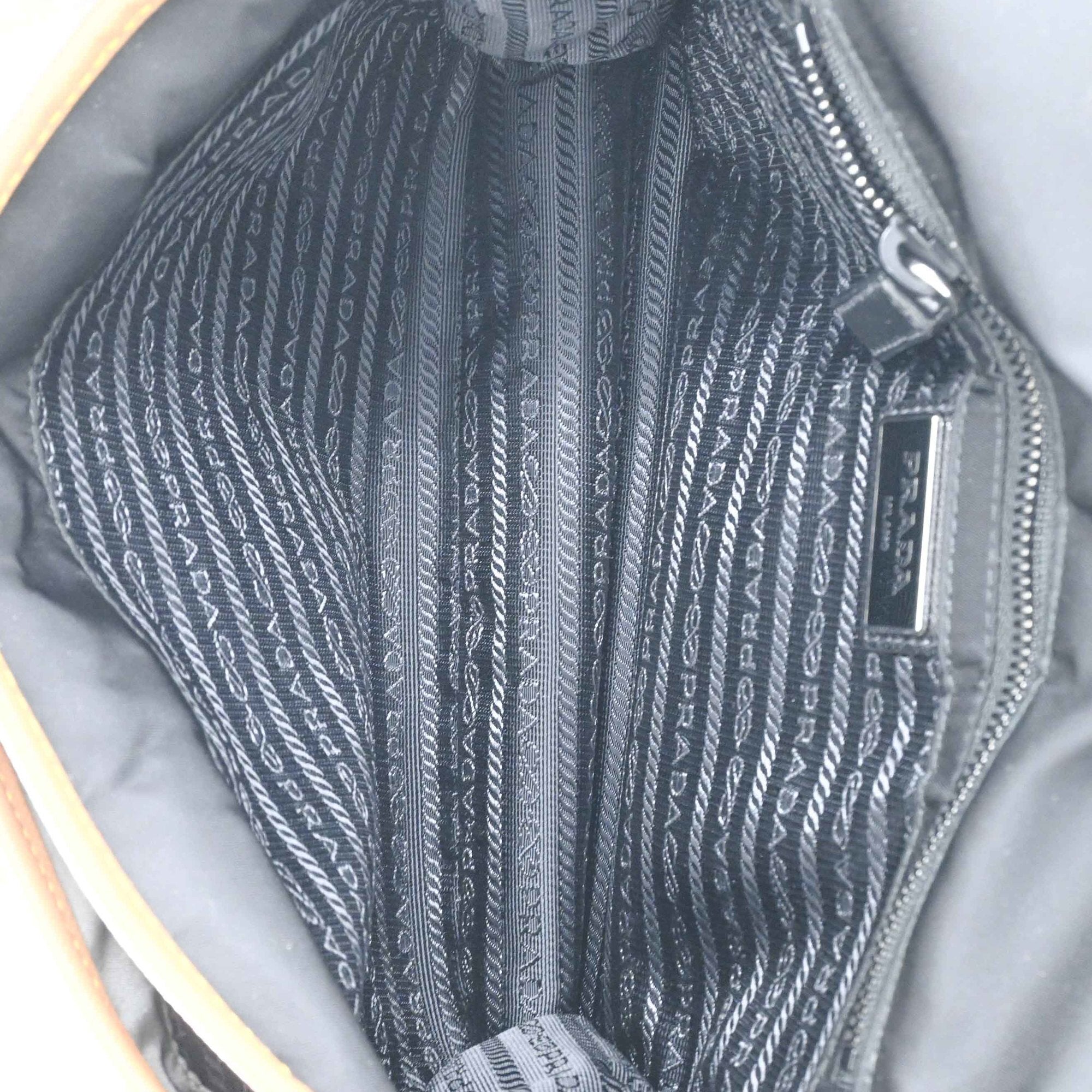 Prada Black Gray Brown Nylon Leather Shoulder Bag (Pre-Owned)