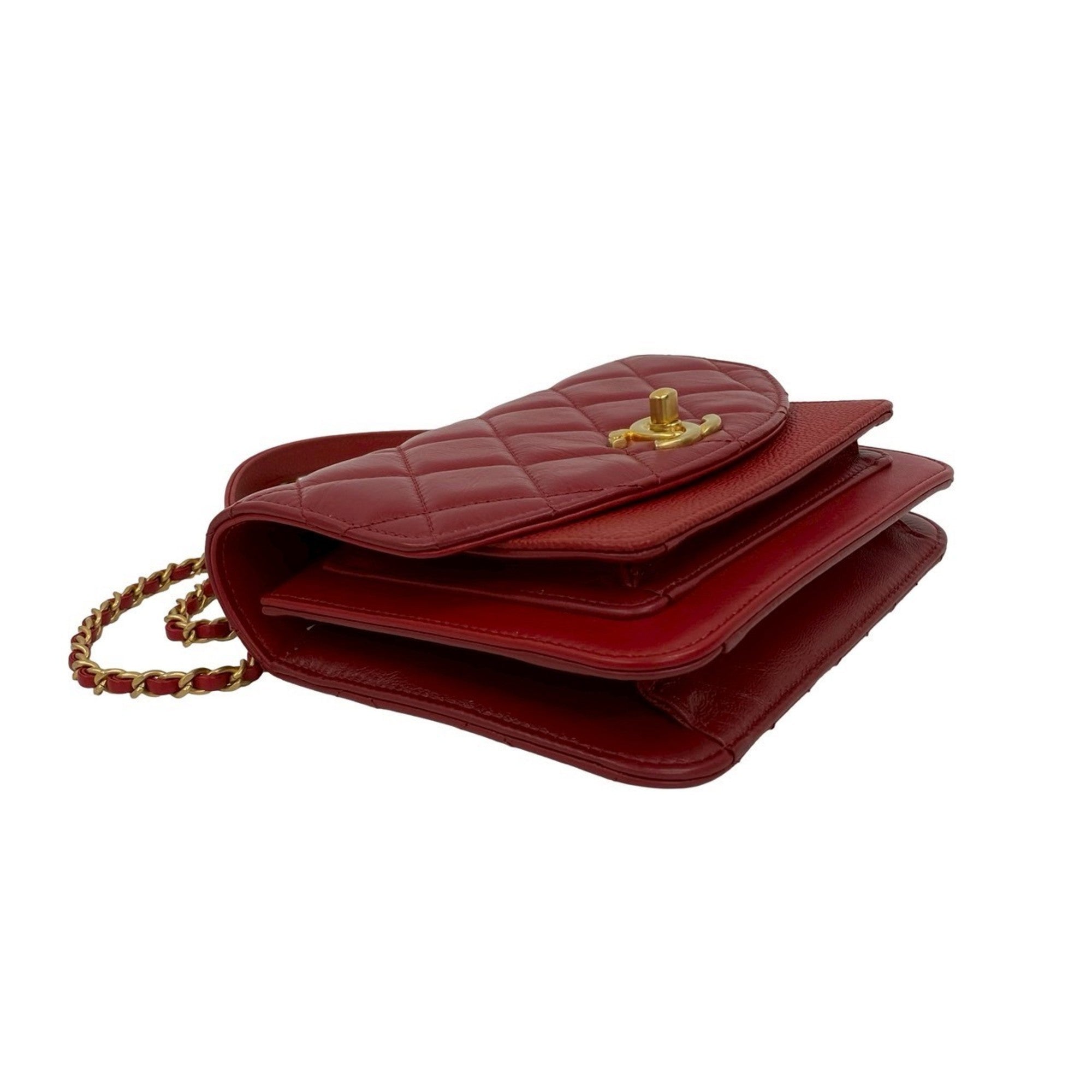 Chanel Red Color Grained Calfskin Leather Shoulder Bag (Pre-Owned)