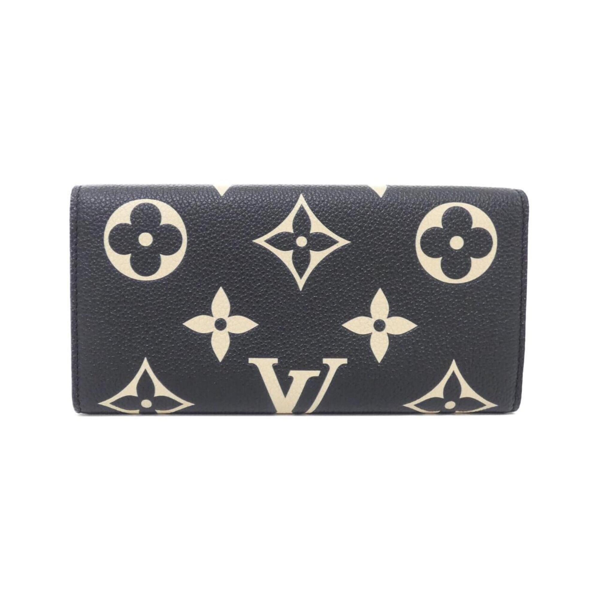 Louis Vuitton Beige Black Leather Long Wallet (Bi-Fold) (Pre-Owned)