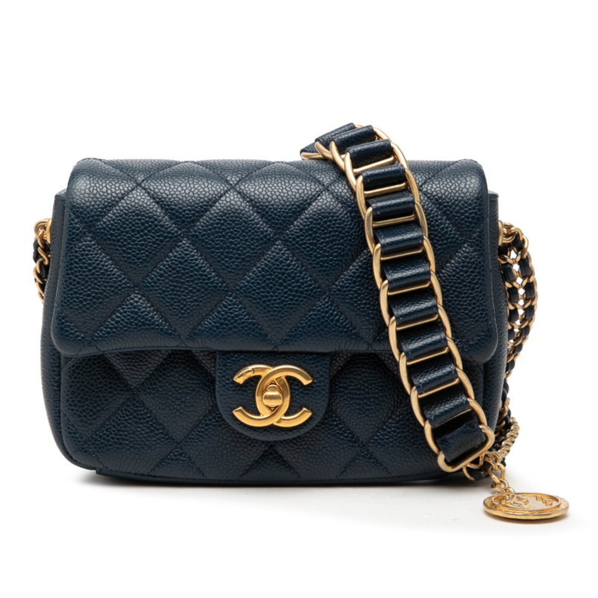 Chanel Navy Grained Calfskin Shoulder Bag (Pre-Owned)