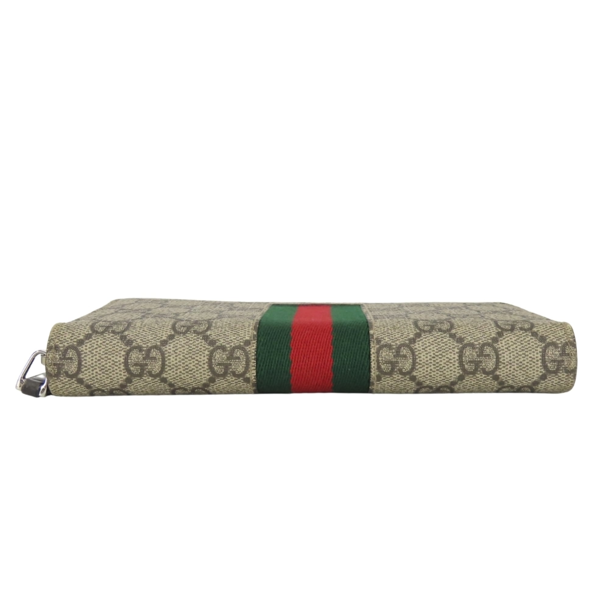 Gucci Beige Dark Brown Green Red Color Gg Supreme Long Wallet (Bi-Fold) (Pre-Owned)