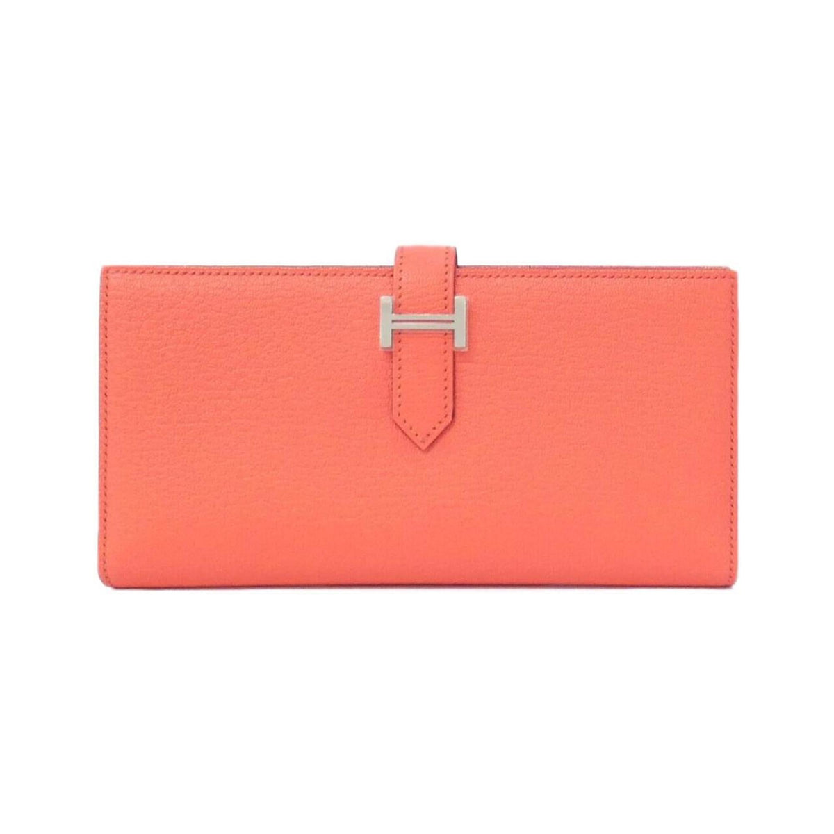 Hermes Pink Pink Orange Soufre Chevre Leather Long Wallet (Bi-Fold) (Pre-Owned)