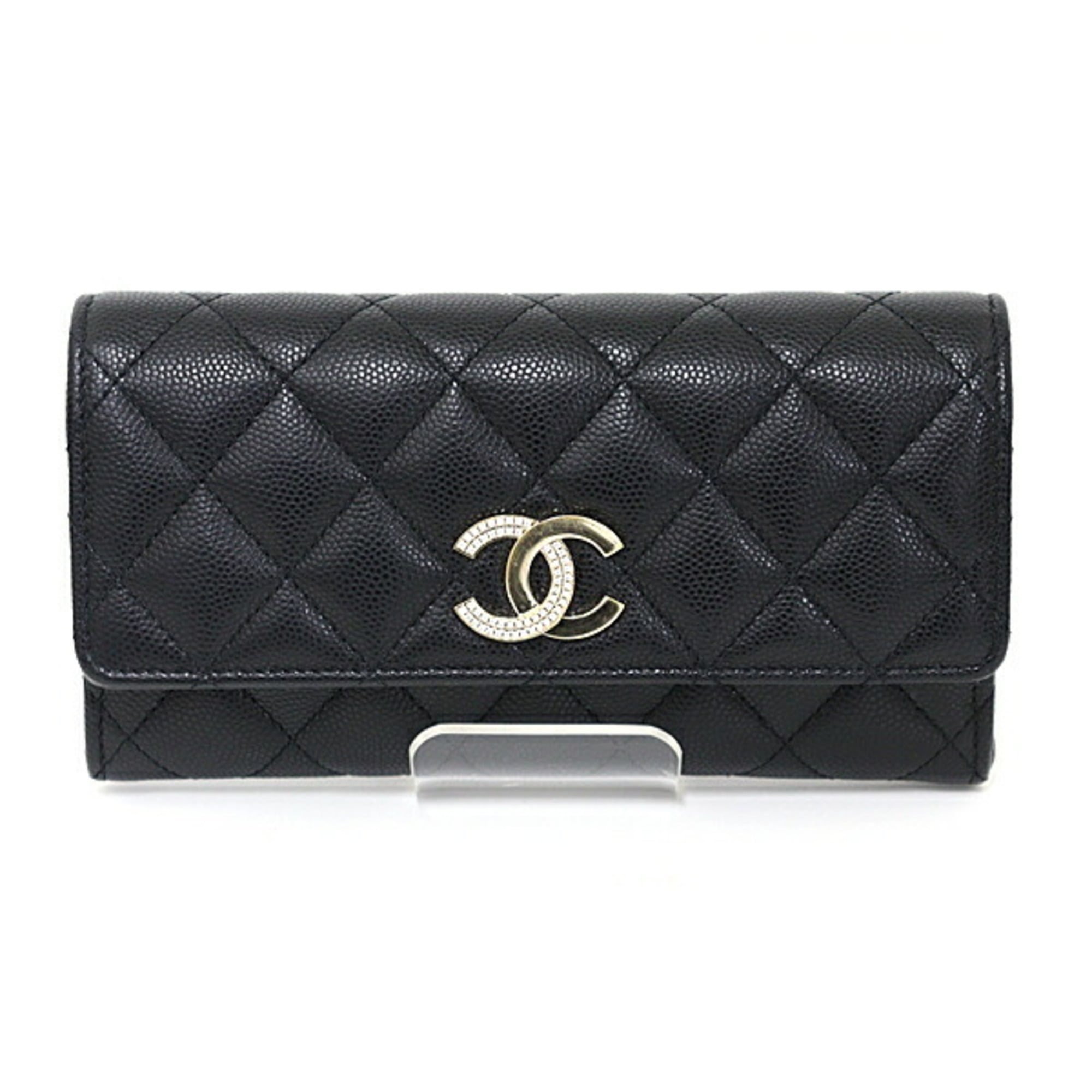 Chanel Black Grained Calfskin Wallet (Bi-Fold) (Pre-Owned)
