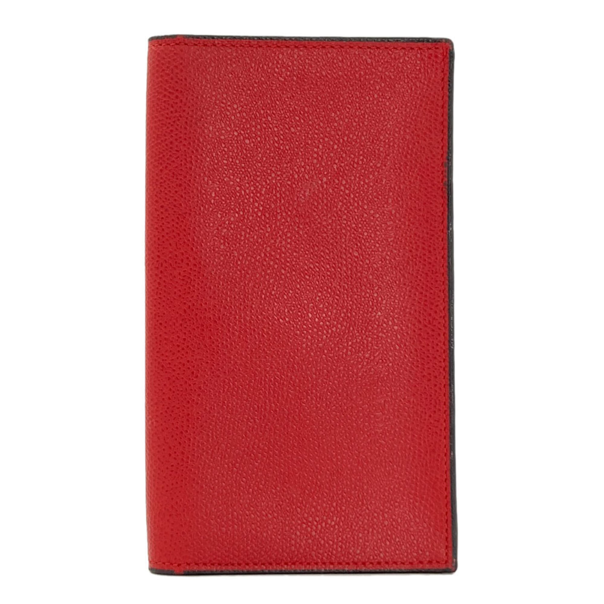 Valextra Red Color Leather Long Wallet (Bi-Fold) (Pre-Owned)