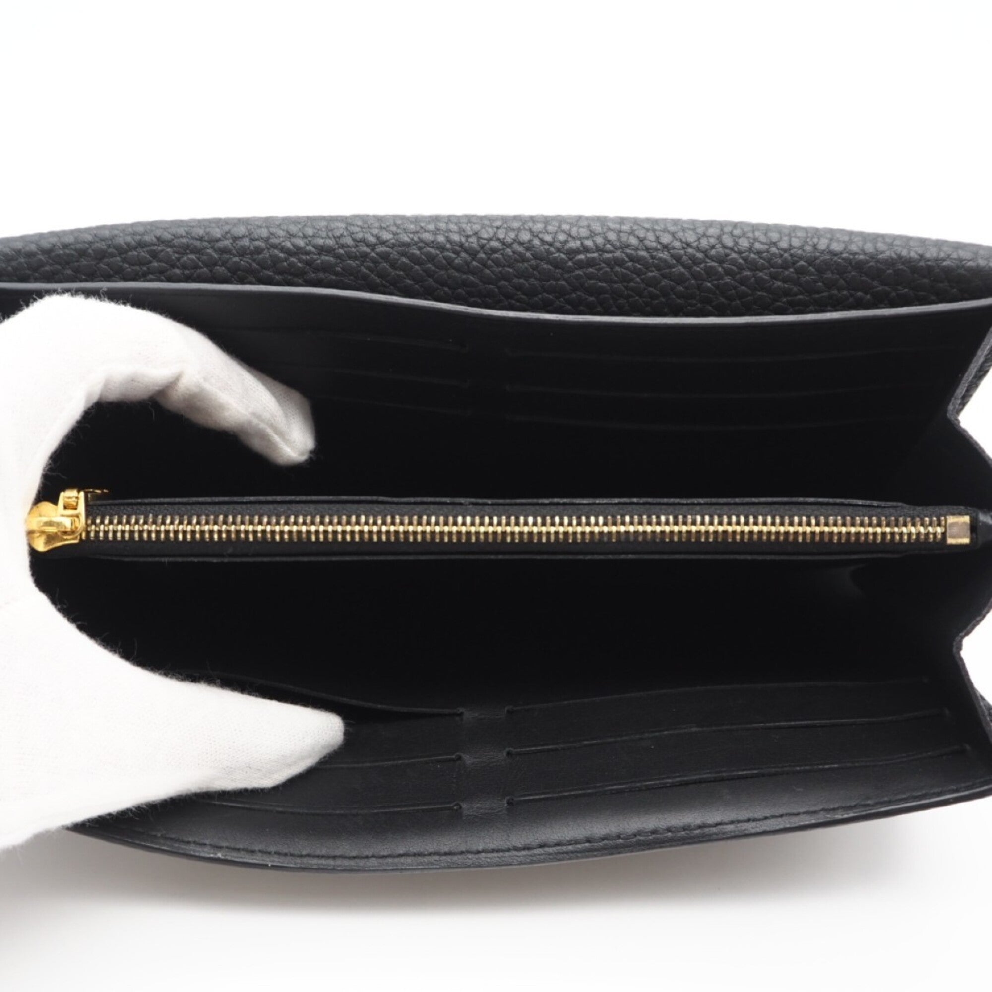 Louis Vuitton Black Leather Long Wallet (Bi-Fold) (Pre-Owned)