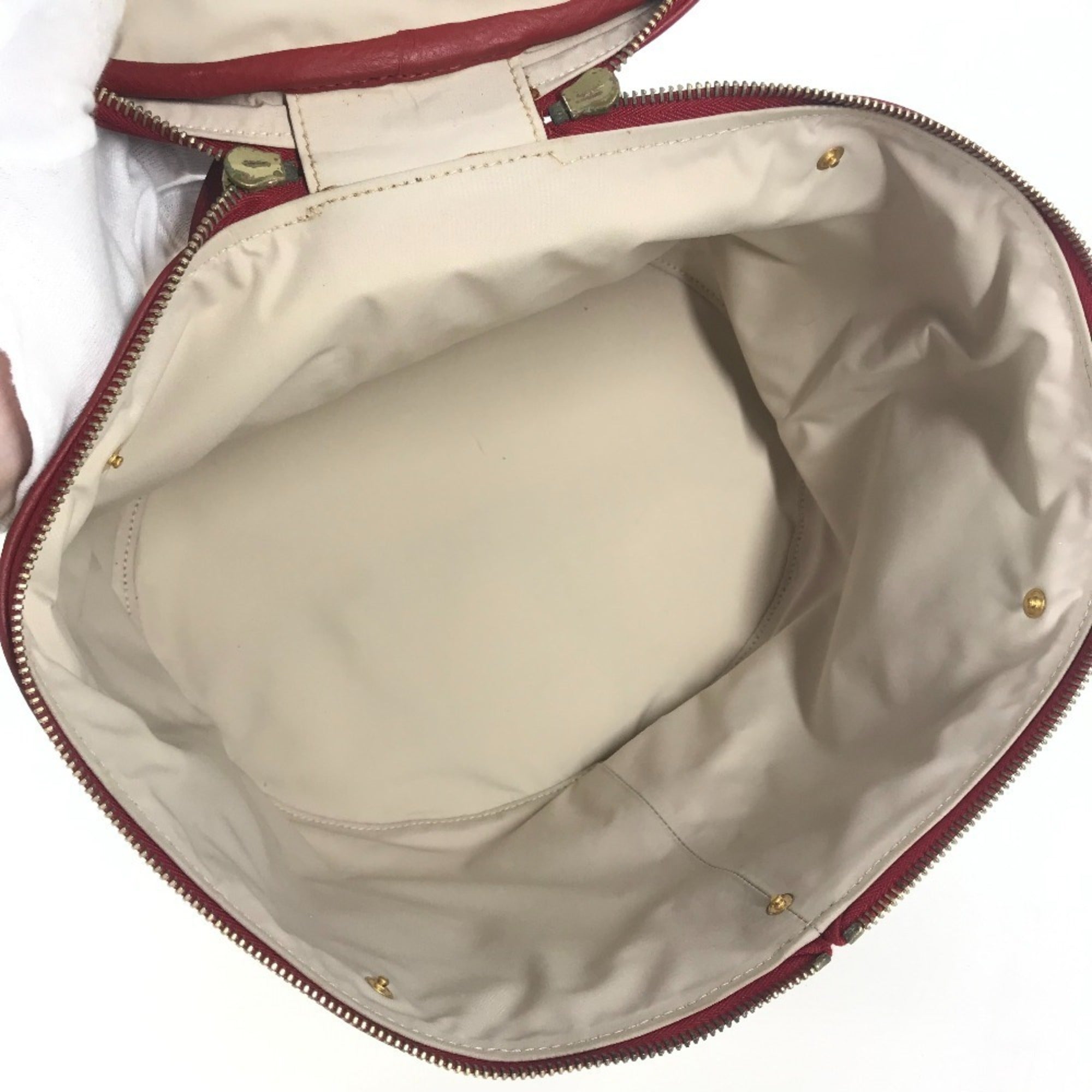 Hermes Intercity Beige Bicolor Red Color Coated Canvas Leather Handbag Vanity Bag (Pre-Owned)