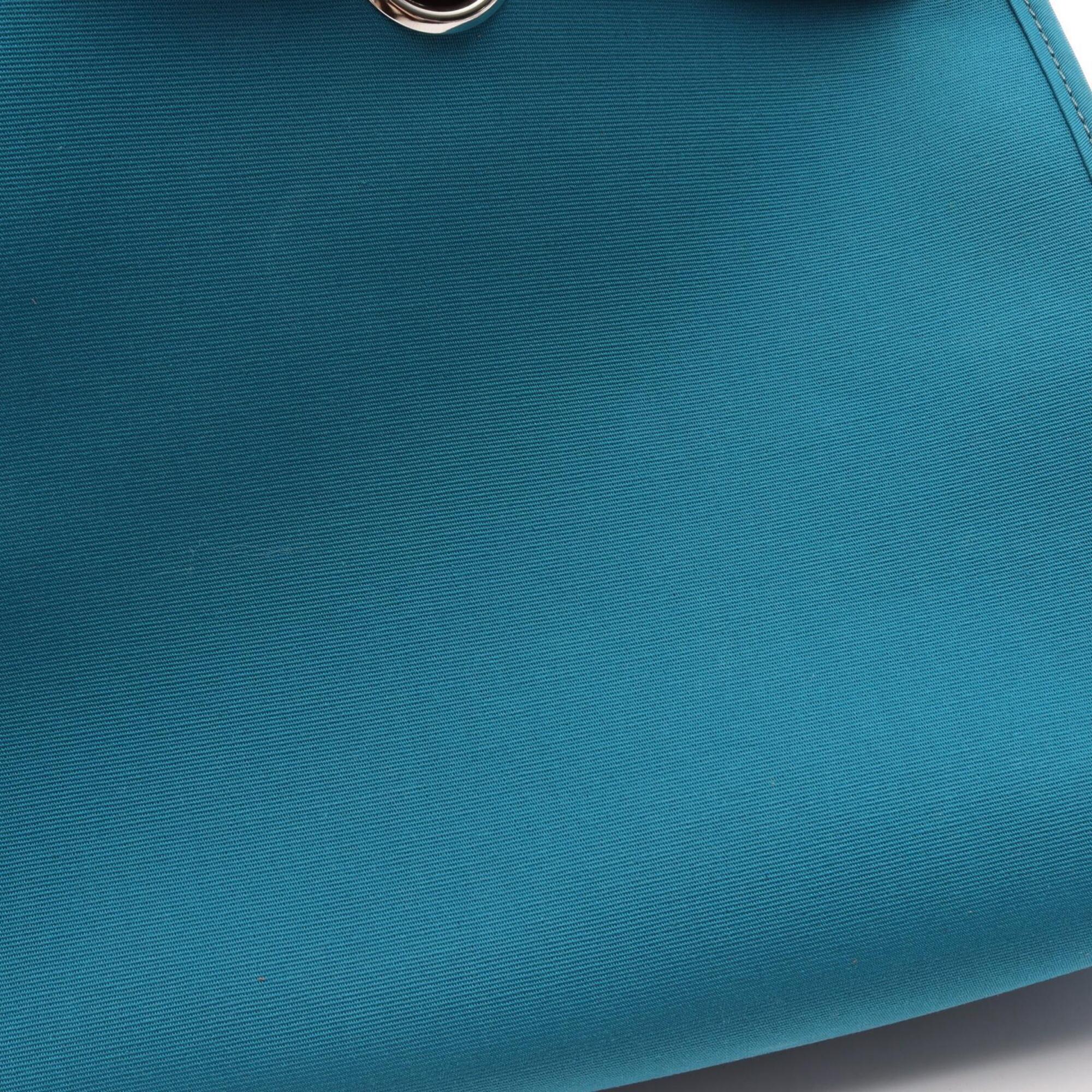 Hermes Blue Brown Canvas Toile Officier Handbag (Pre-Owned)