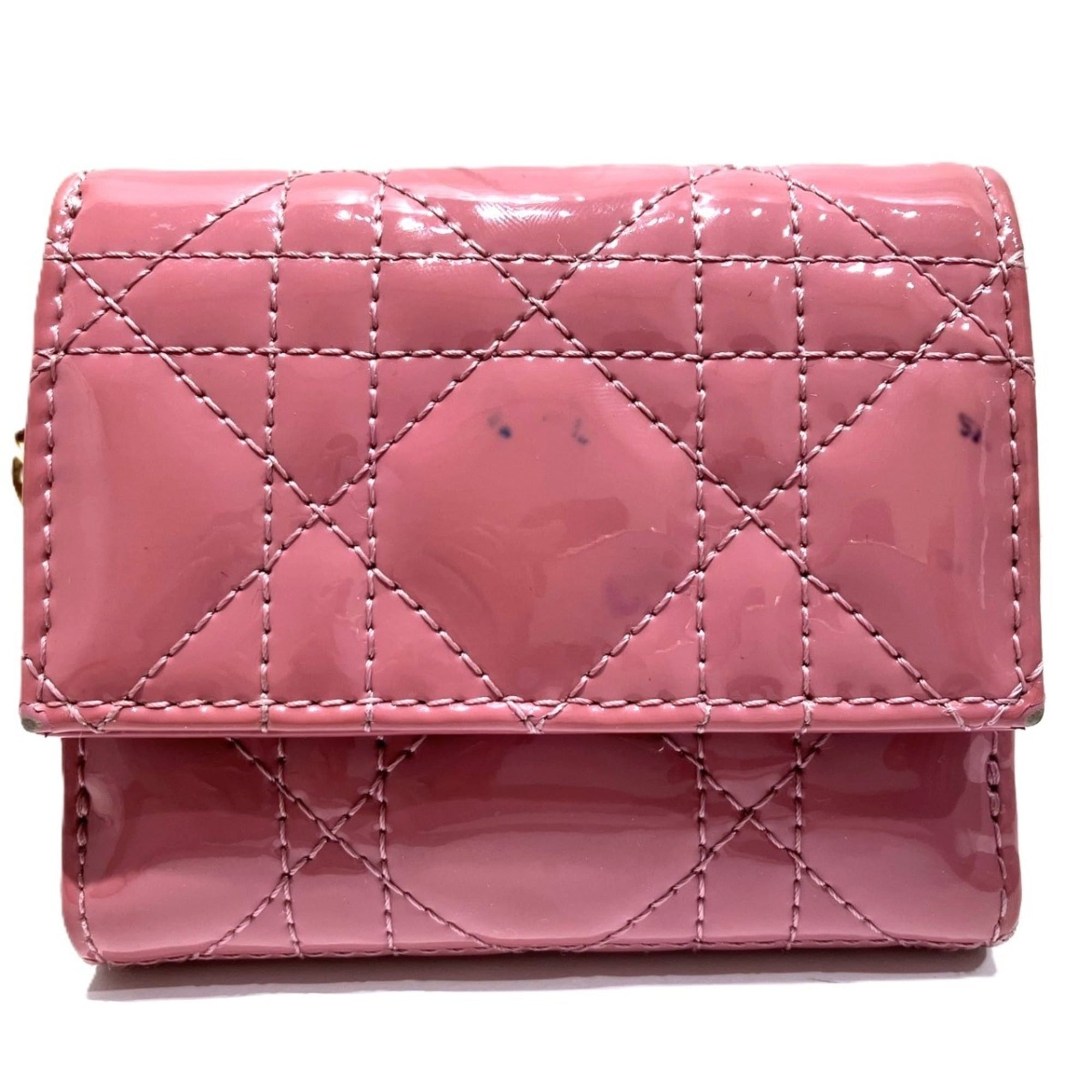 Christian Dior Pink Patent Leather Leather Wallet (Tri-Fold) (Pre-Owned)