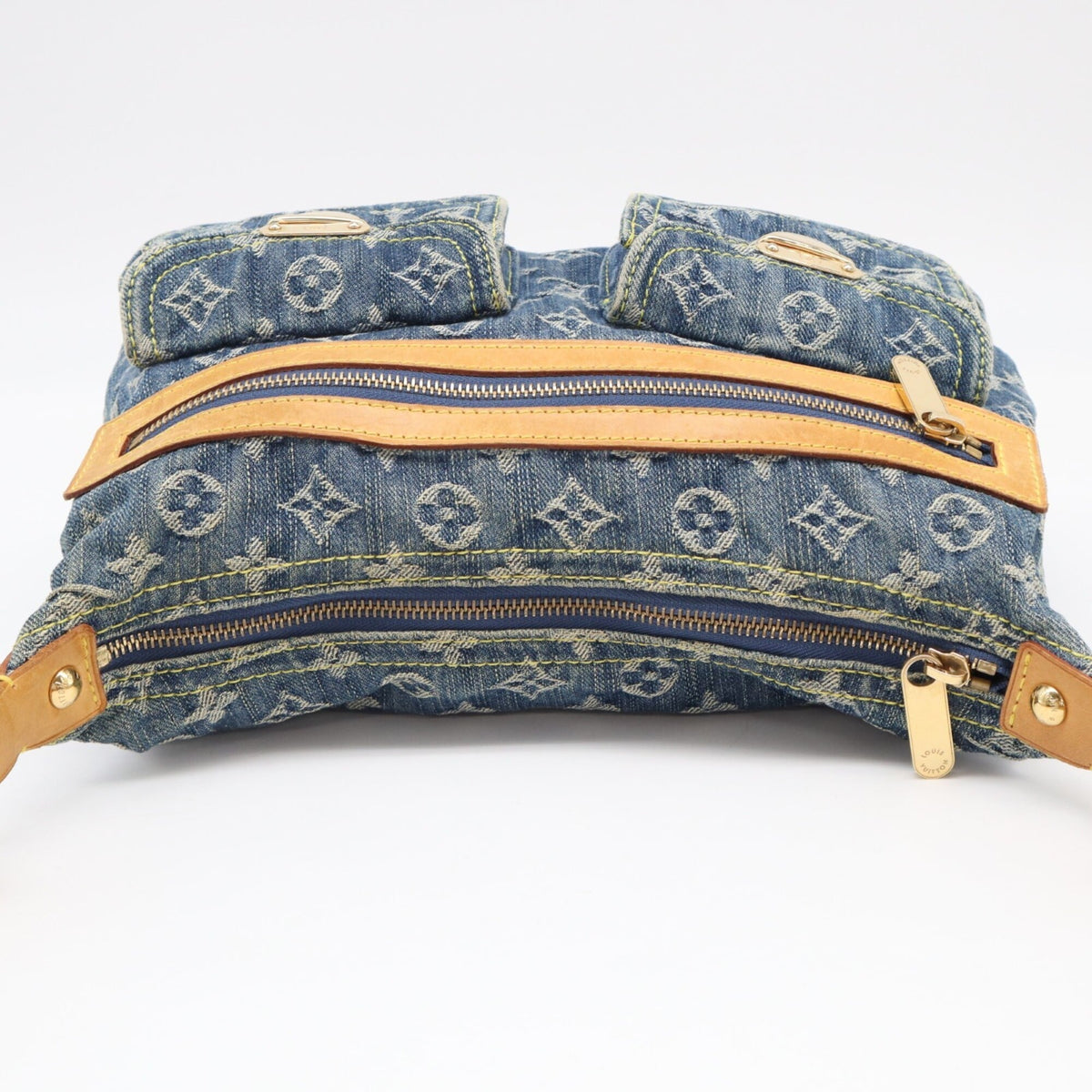 Louis Vuitton Monogram Denim Beige Blue Cotton Leather Shoulder Bag (Pre-Owned)