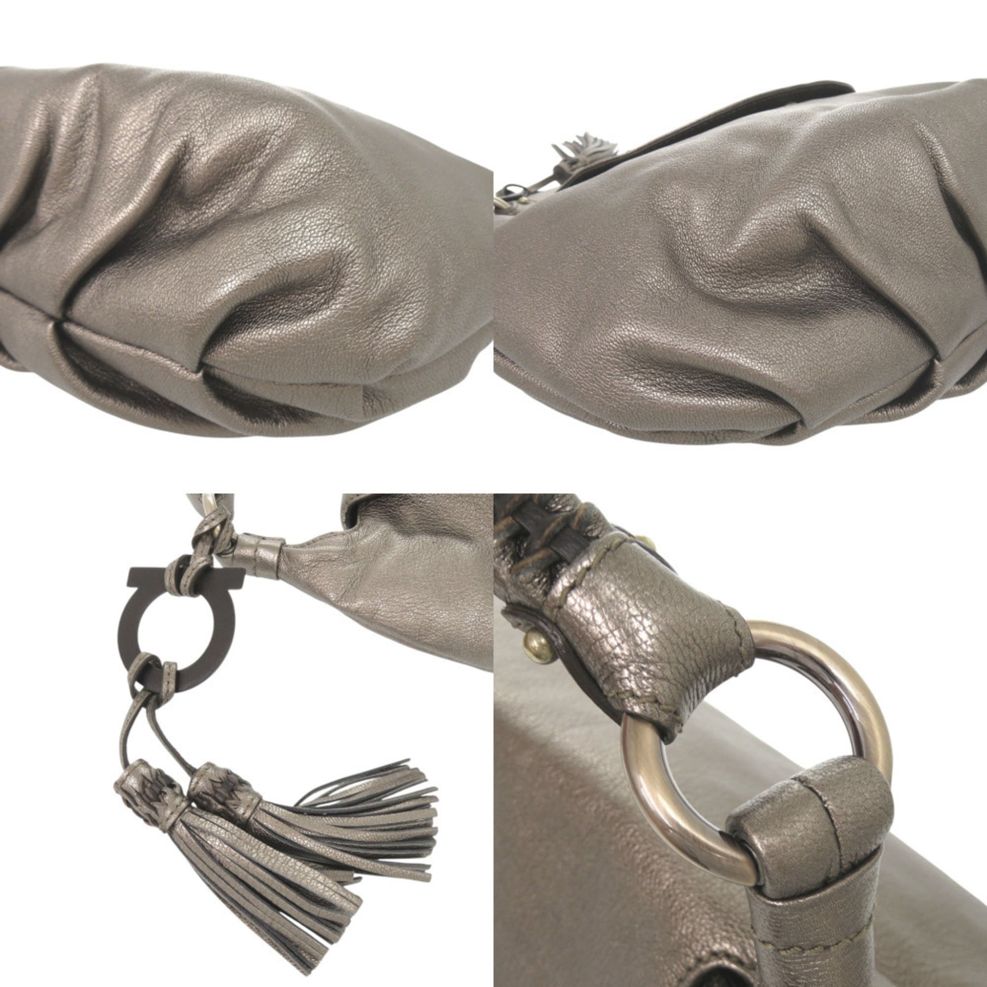 Salvatore Ferragamo Metallic Gray Leather Handbag Shoulder Bag (Pre-Owned)