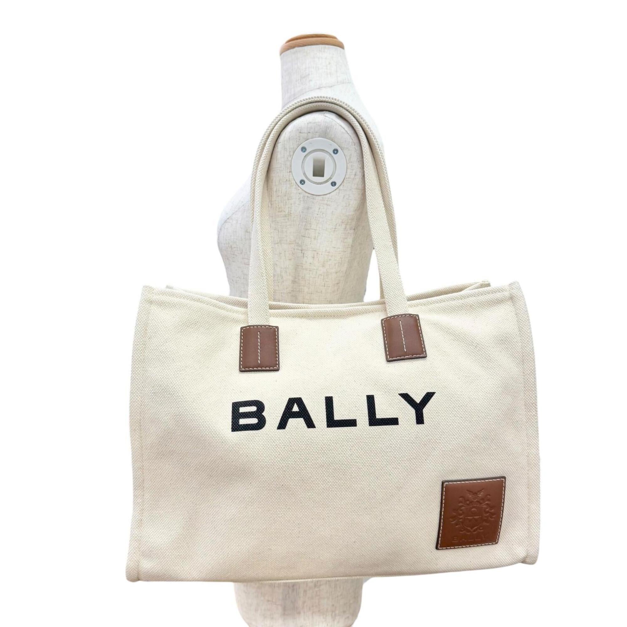 Bally Brown Ivory Canvas Leather Tote Bag (Pre-Owned)