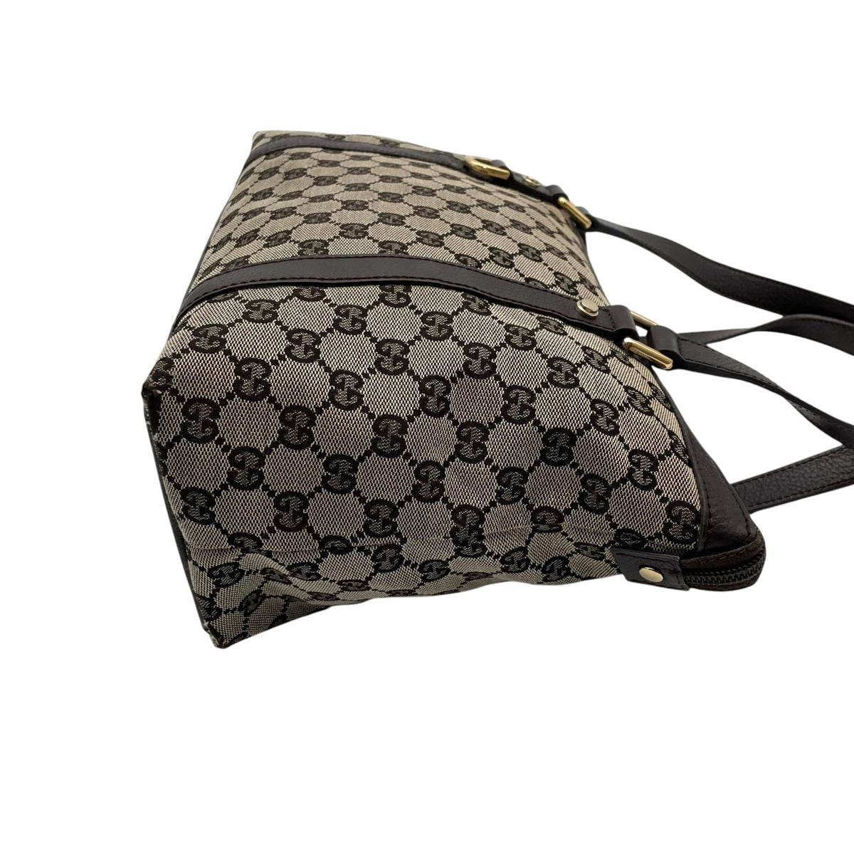 Gucci Dark Brown Gray Gg Canvas Leather Shoulder Bag Tote Bag (Pre-Owned)