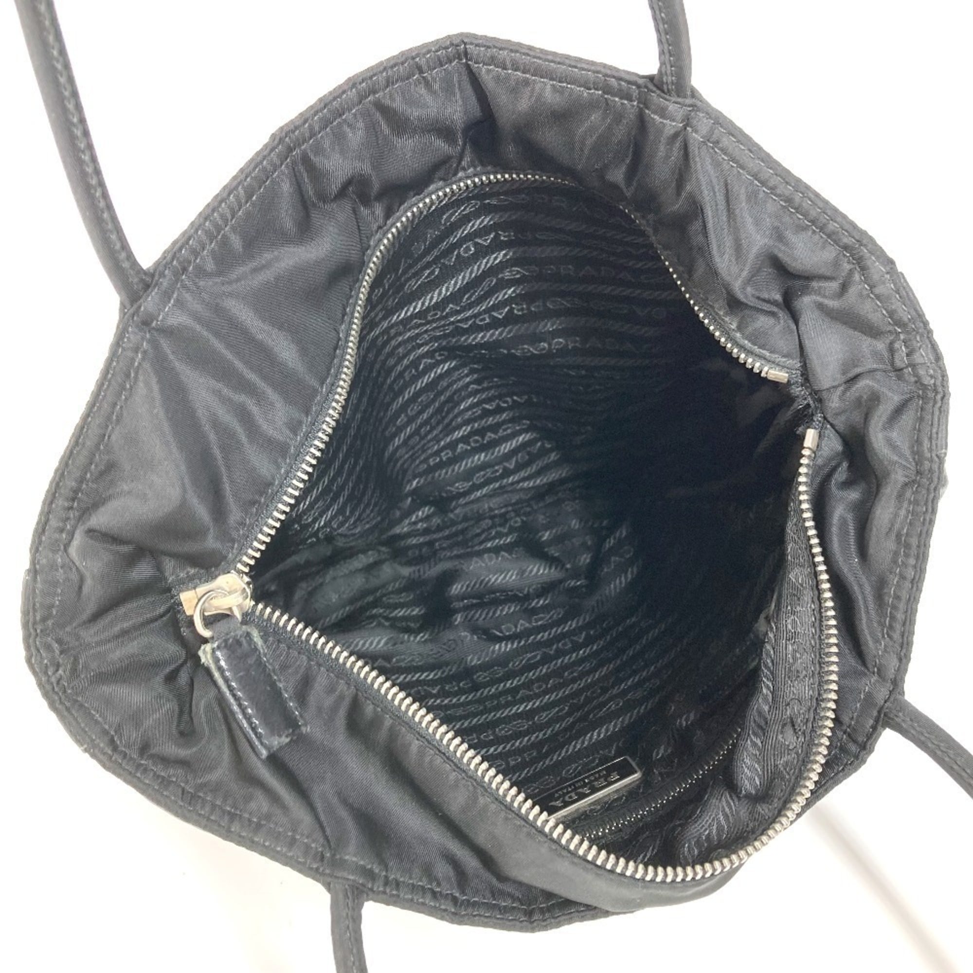 Prada Black Nylon Leather Shoulder Bag Tote Bag (Pre-Owned)