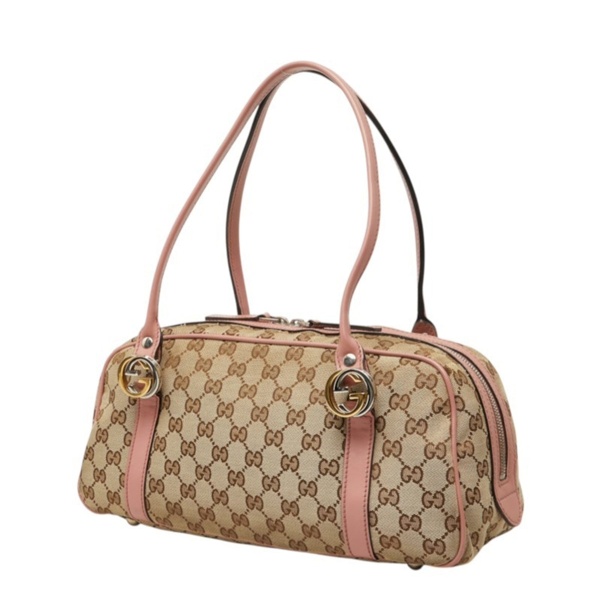 Gucci Beige Pink Canvas Leather Handbag (Pre-Owned)