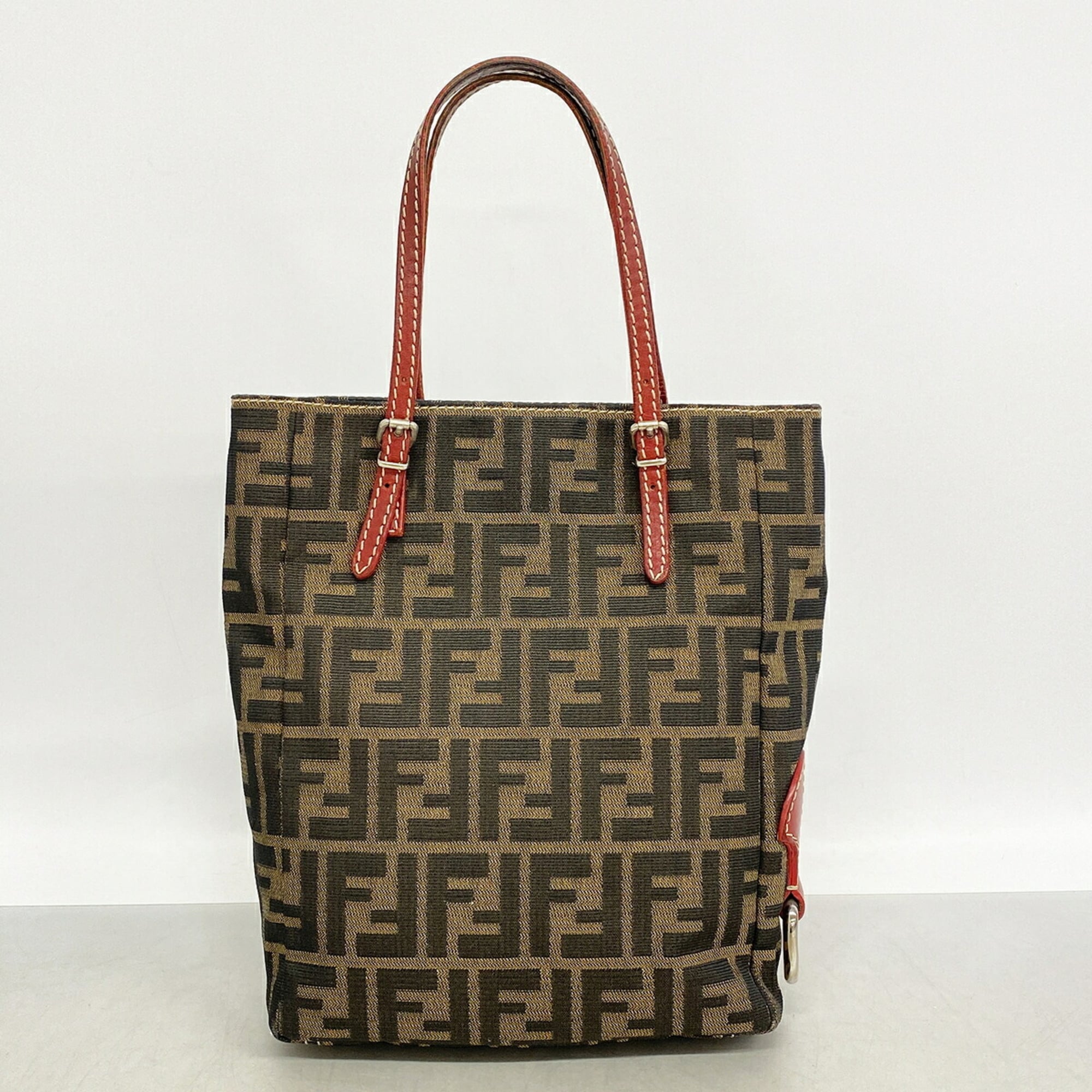Fendi Brown Red Color Nylon Canvas Tote Bag (Pre-Owned)