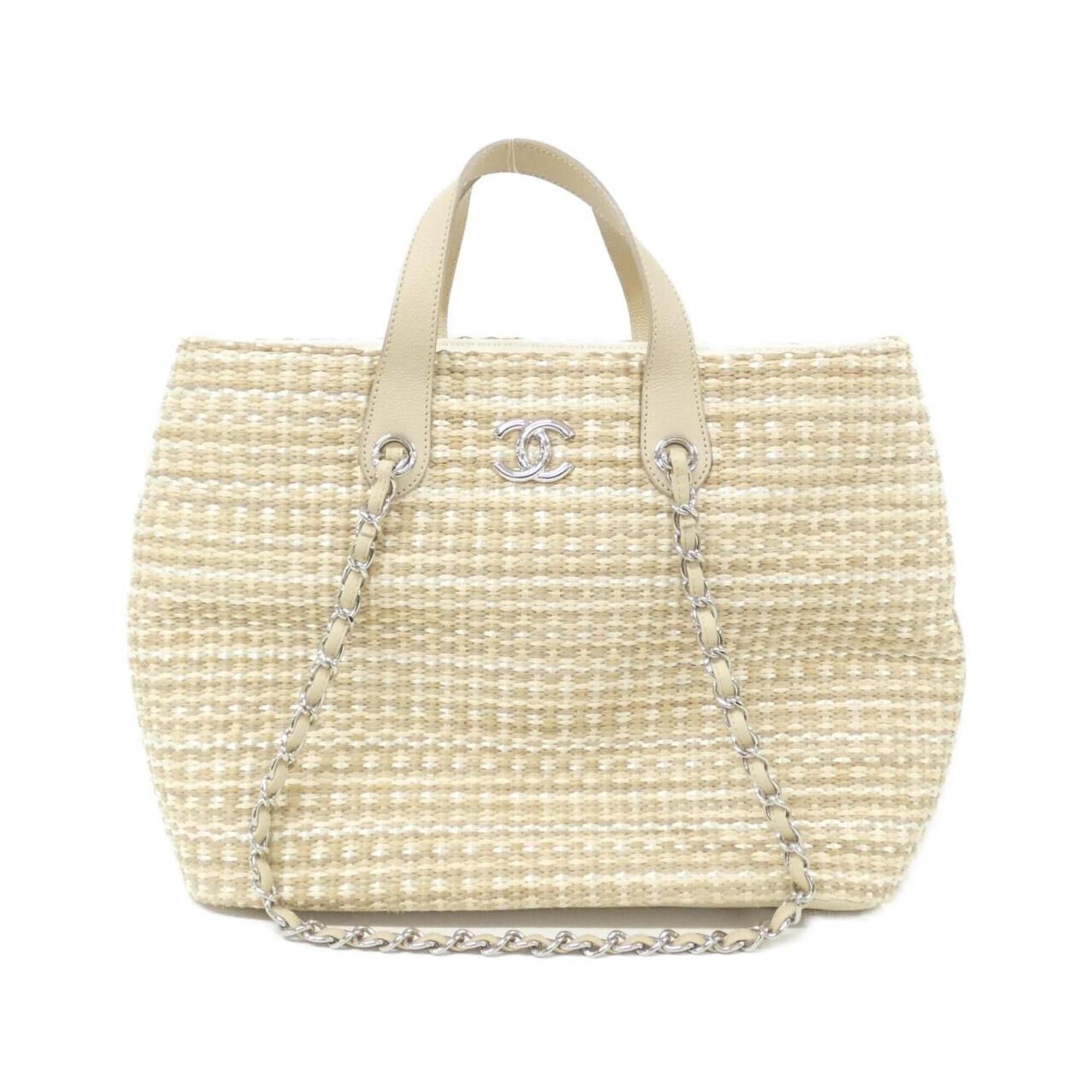 Chanel Beige Straw Grained Calfskin Handbag (Pre-Owned)
