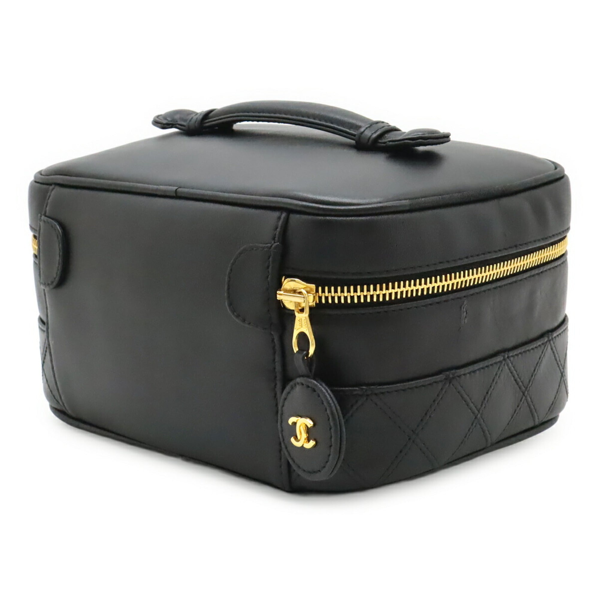 Chanel Black Leather Handbag Pouch Vanity Bag (Pre-Owned)