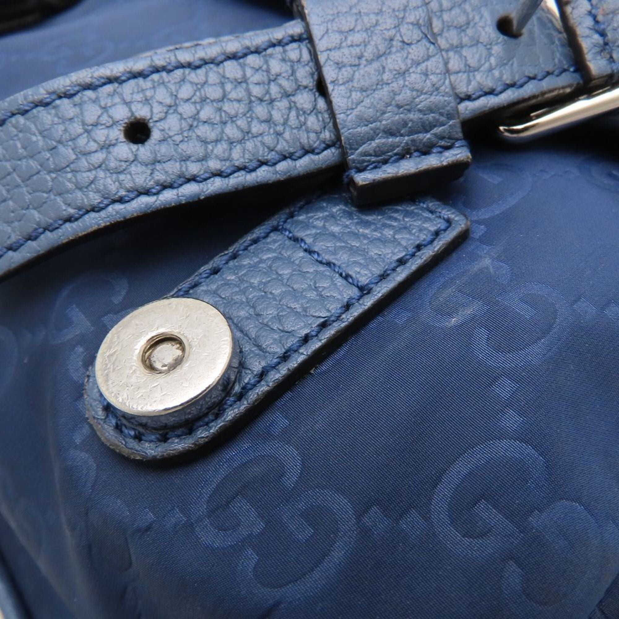 Gucci Navy Nylon Leather Messenger Bag Shoulder Bag (Pre-Owned)