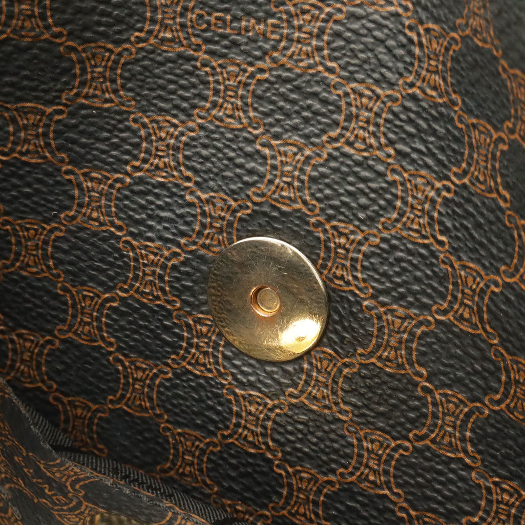 Celine Macadam Black Dark Brown Coated Canvas Pvc Leather Pochette Shoulder Bag (Pre-Owned)
