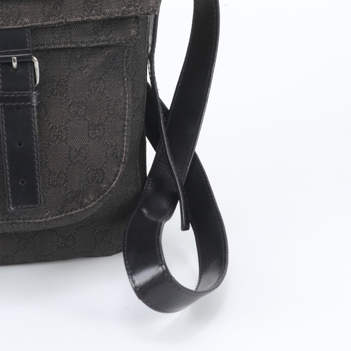 Gucci Black Leather Canvas Crossbody Bag Shoulder Bag (Pre-Owned)