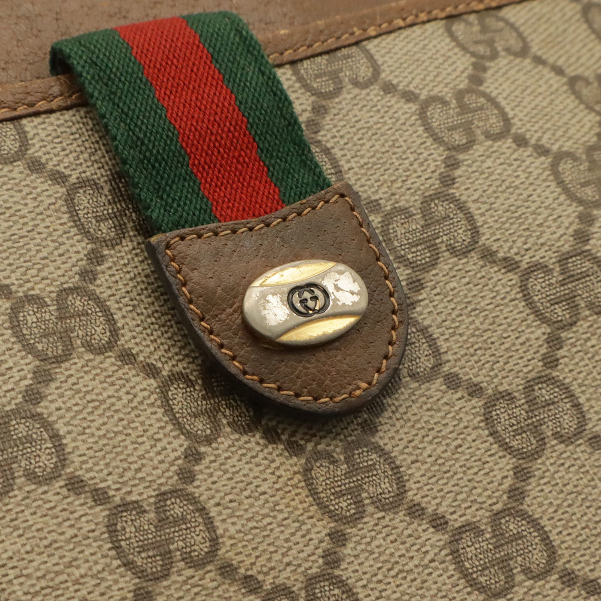 Gucci Beige Brown Coated Canvas Leather Clutch Bag Pochette Shoulder Bag (Pre-Owned)