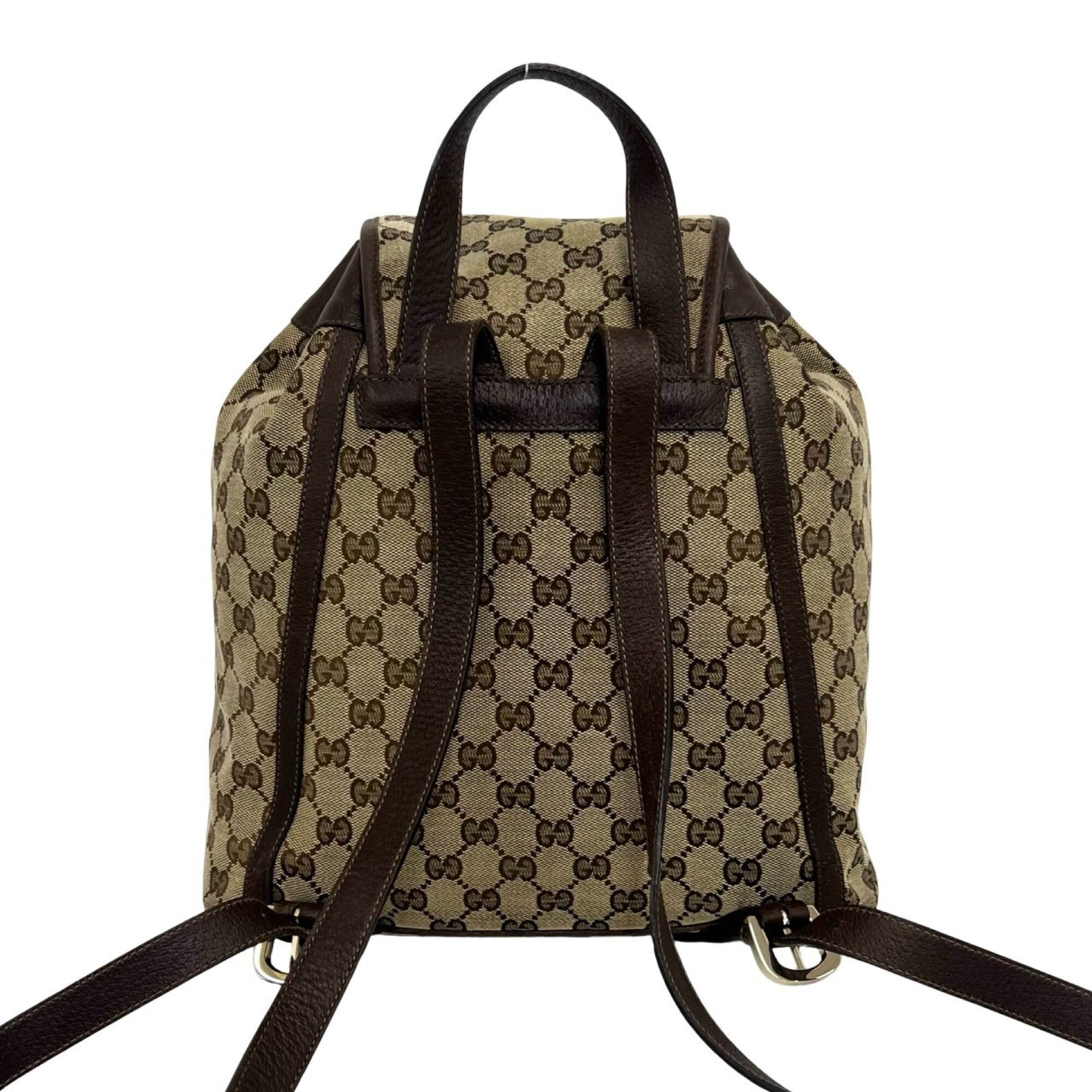 Gucci Brown Canvas Leather Backpack (Pre-Owned)