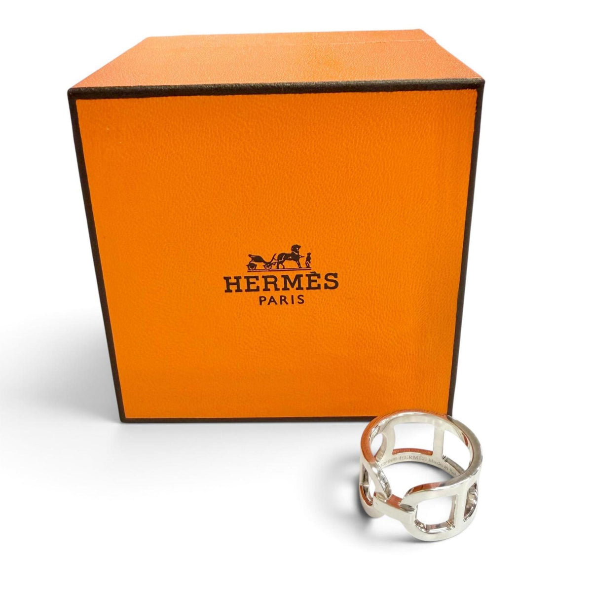 Hermes Silver Silver 925 Band Ring (Pre-Owned)