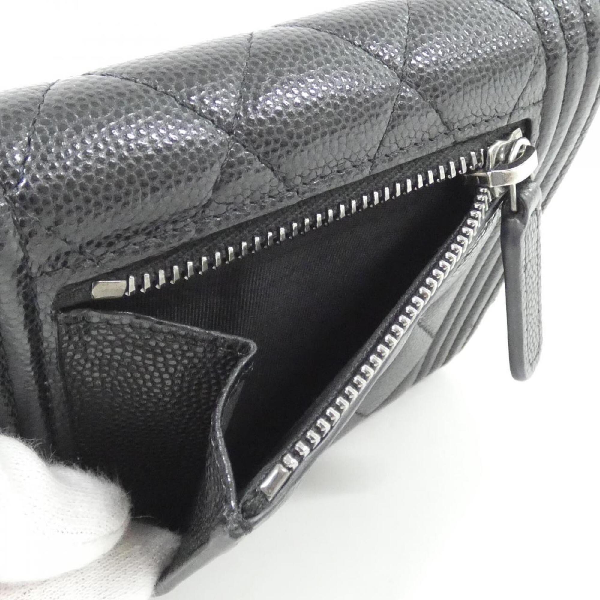 Chanel Black Grained Calfskin Wallet (Tri-Fold) (Pre-Owned)