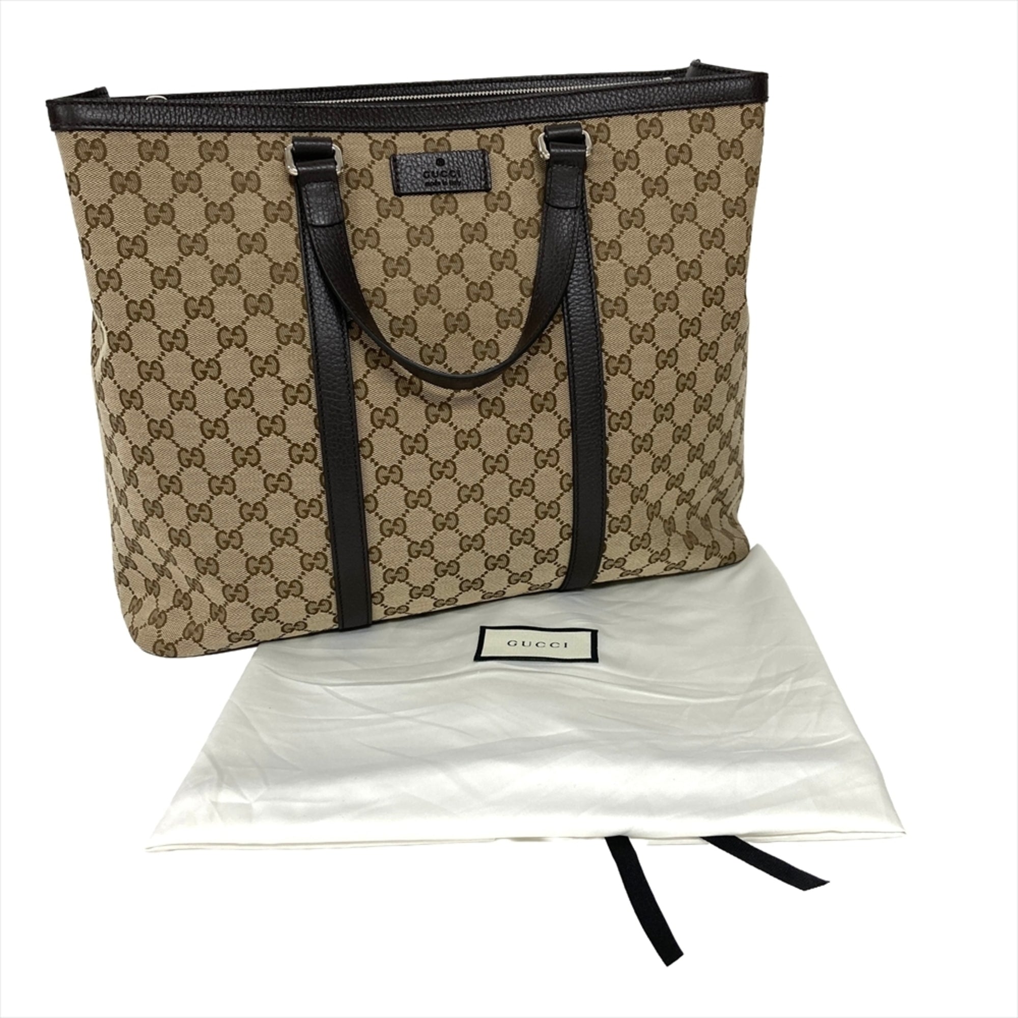 Gucci Beige Gg Canvas Leather Tote Bag (Pre-Owned)