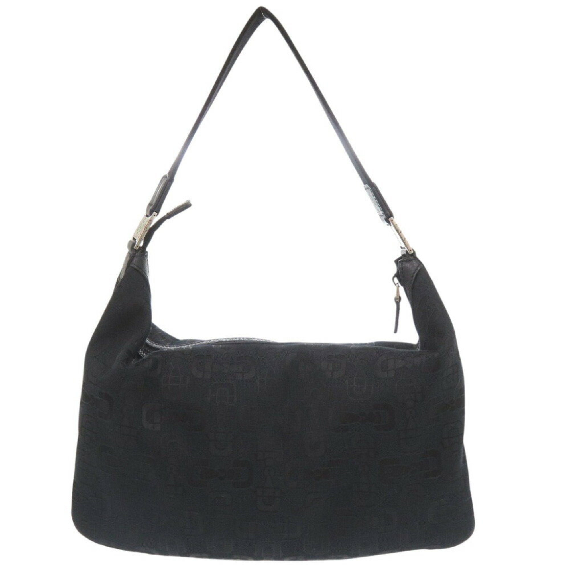 Gucci Horsebit Black Canvas Shoulder Bag (Pre-Owned)