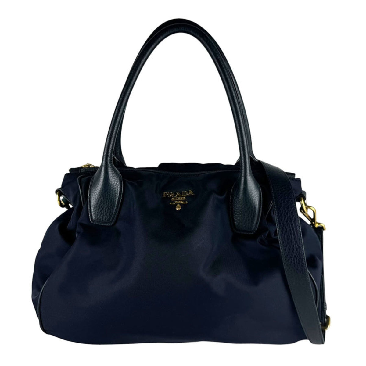 Prada Navy Nylon Leather Handbag Shoulder Bag (Pre-Owned)