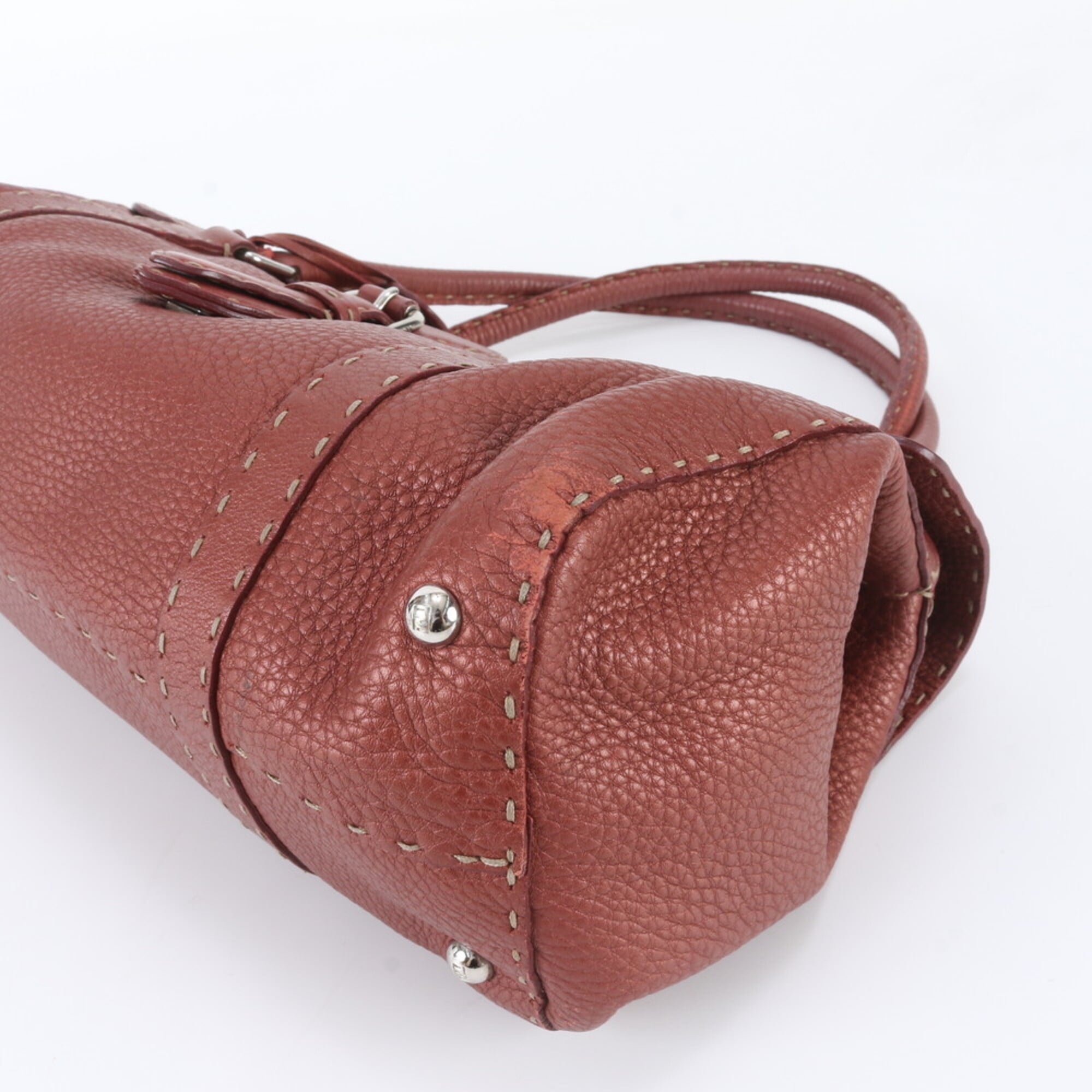 Fendi Red Color Leather Handbag Shoulder Bag Tote Bag (Pre-Owned)