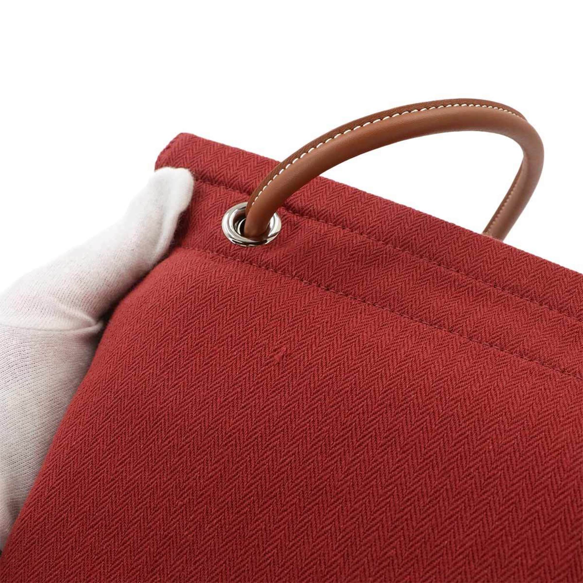 Hermes Brown Rouge H Toile Chevron Swift Leather Handbag Shoulder Bag (Pre-Owned)